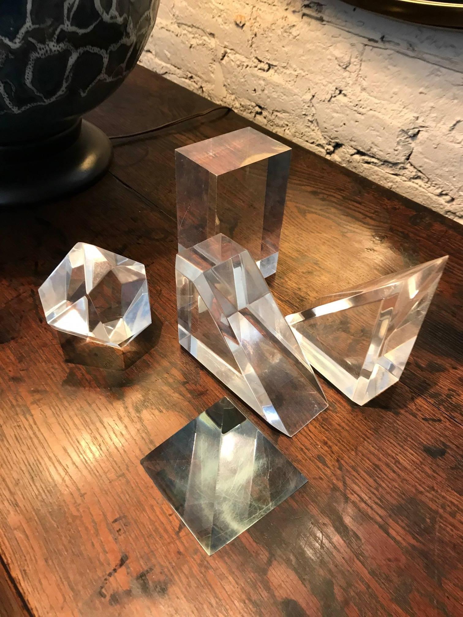 Set of Five Lucite Decorative Geometric Sculptures 2