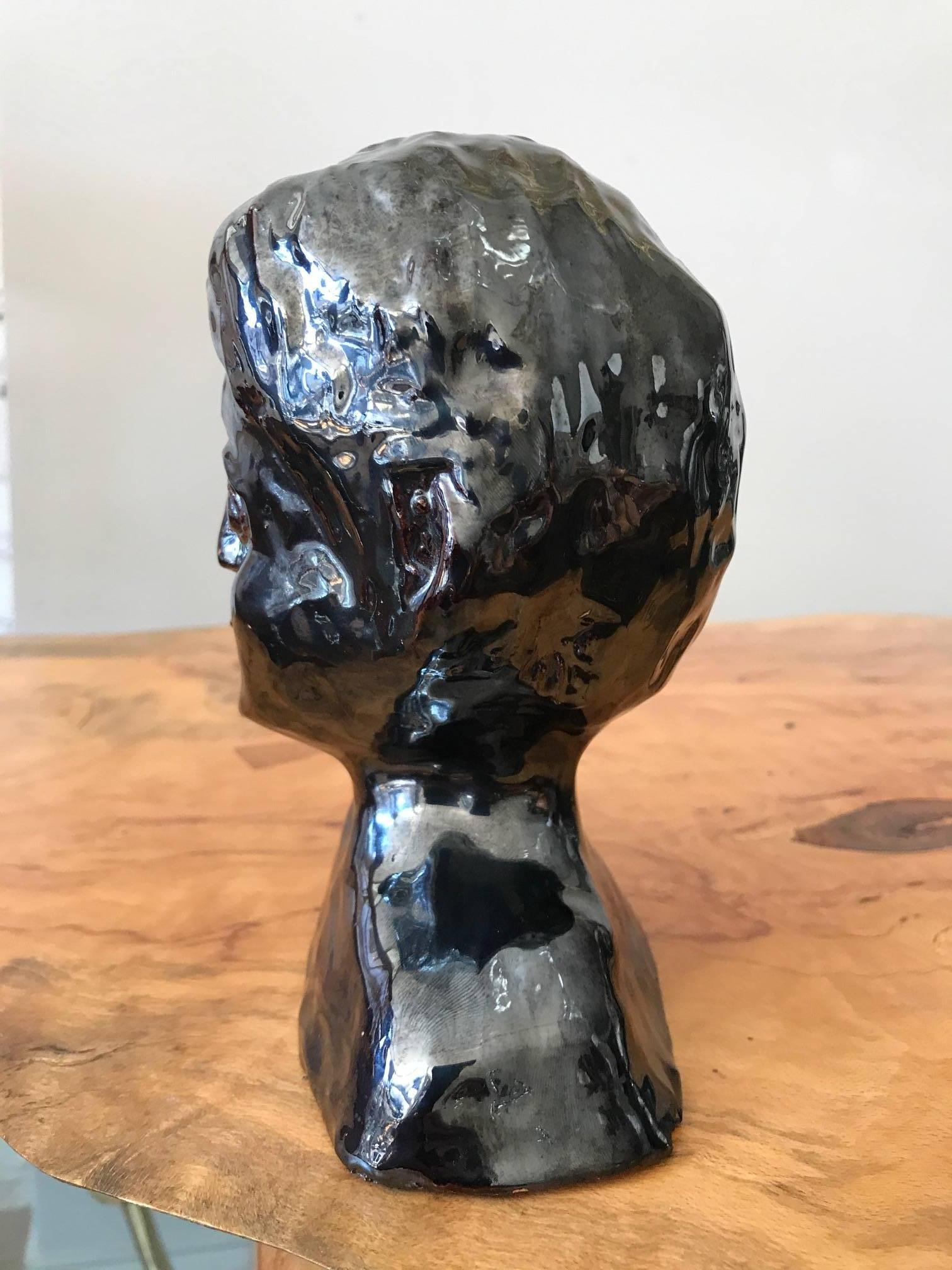 American Glazed Metallic Ceramic Bust For Sale