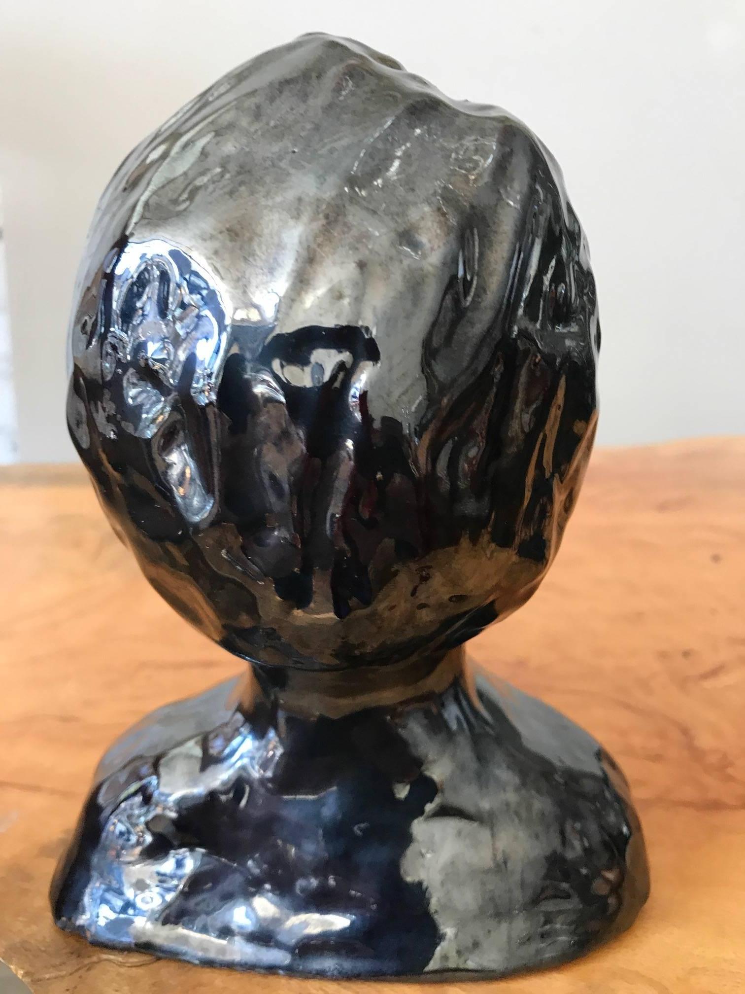 Glazed Metallic Ceramic Bust In Good Condition For Sale In Chicago, IL