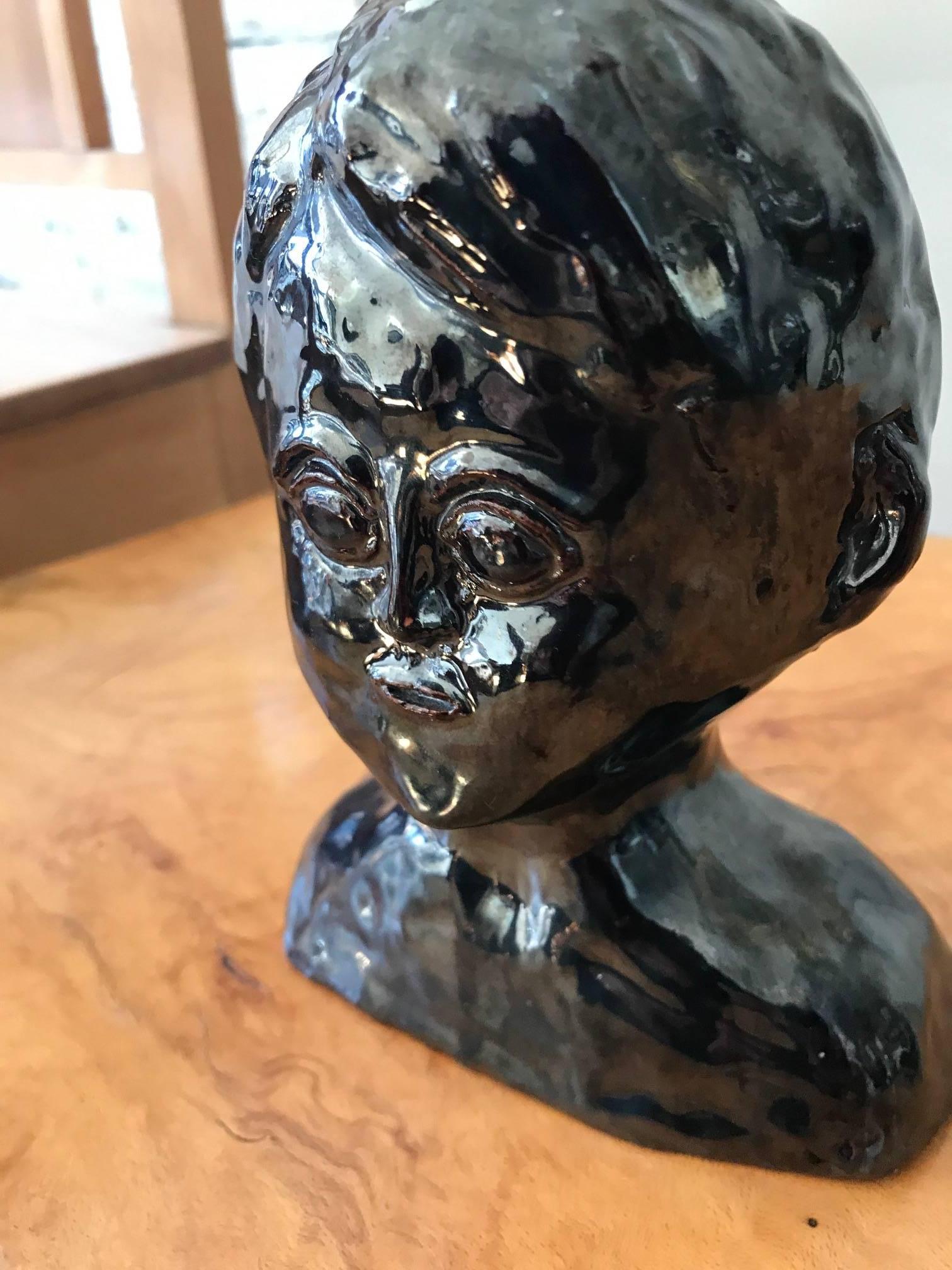 Glazed Metallic Ceramic Bust For Sale 2