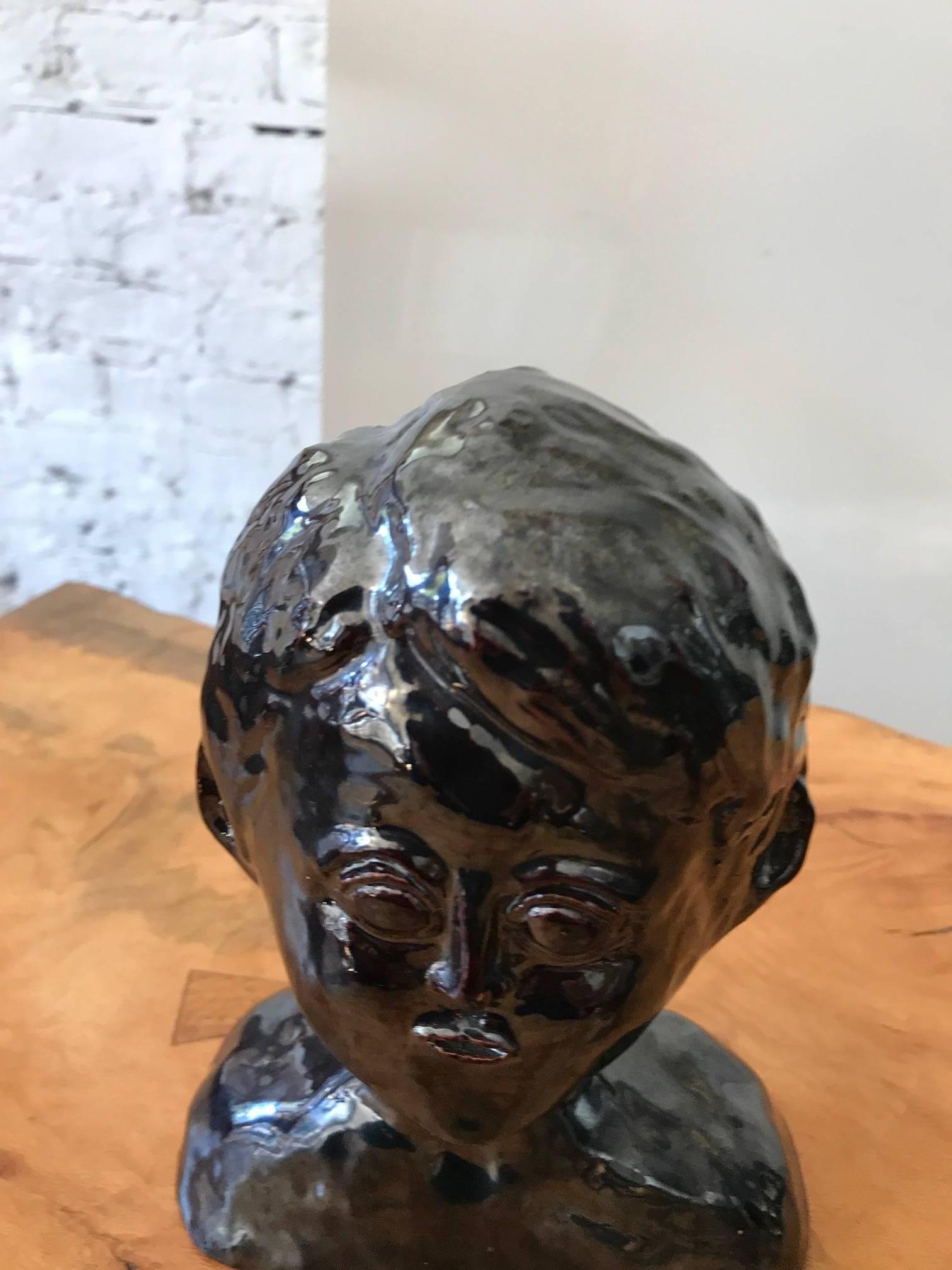 Glazed Metallic Ceramic Bust For Sale 3