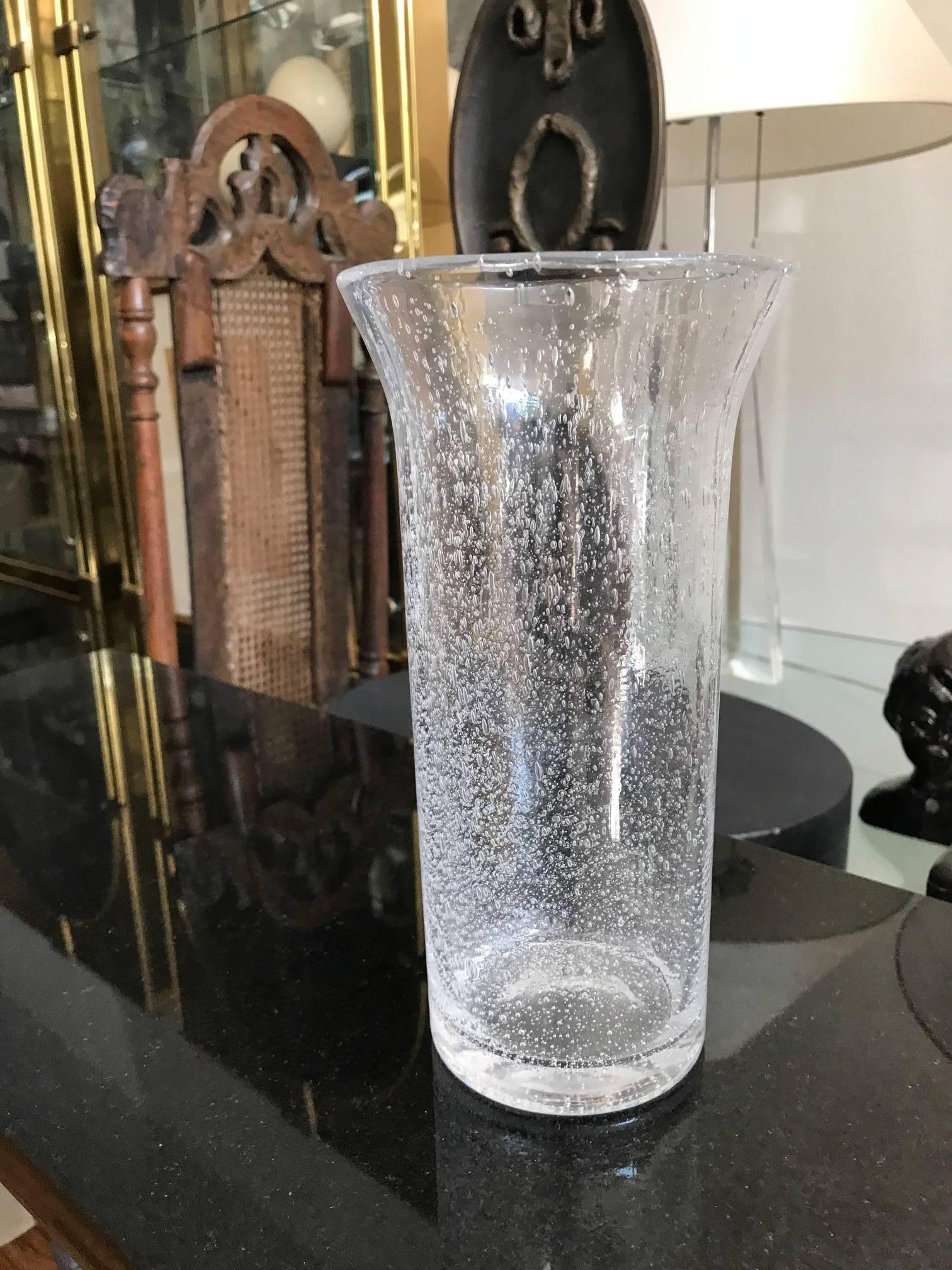 Modern Murano Clear Glass Vase with Bubble Inclusions