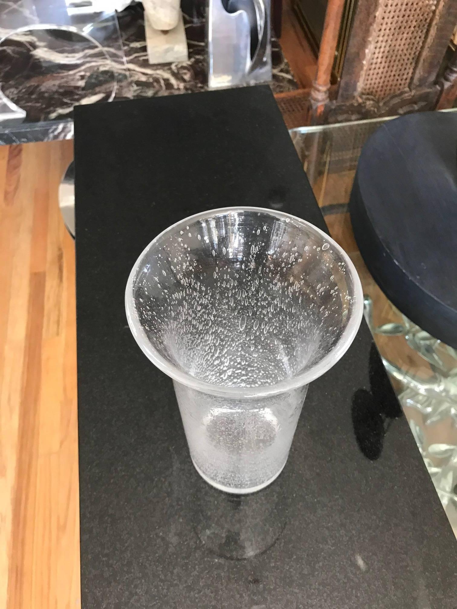 Murano Clear Glass Vase with Bubble Inclusions In Good Condition In Chicago, IL