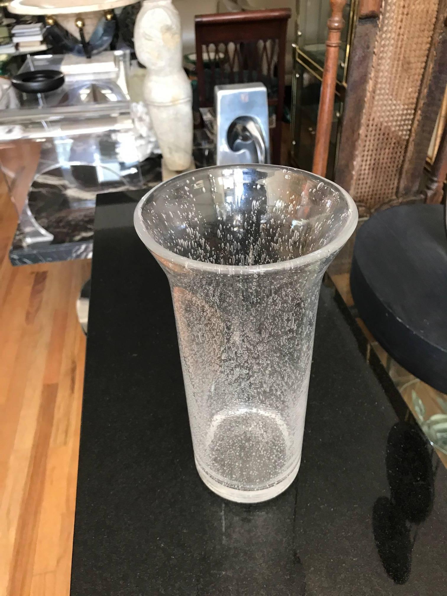 Late 20th Century Murano Clear Glass Vase with Bubble Inclusions