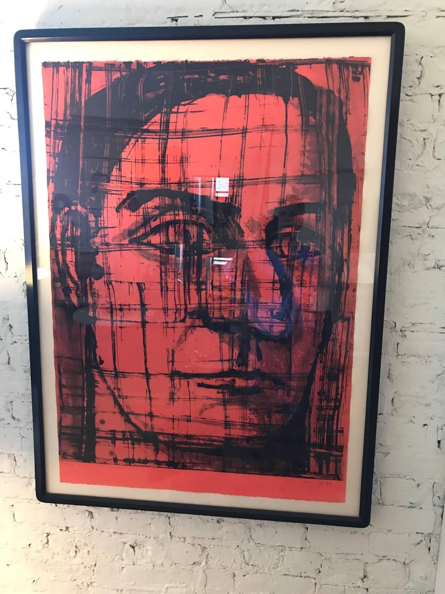 A large-scale red and black lithograph by American artist Aaron Fink. The work is titled Portrait. It is signed and dated Aaron F 88.
Edition 4/25. Fink's work has been exhibited widely throughout the United States, Europe, Japan, and Australia.