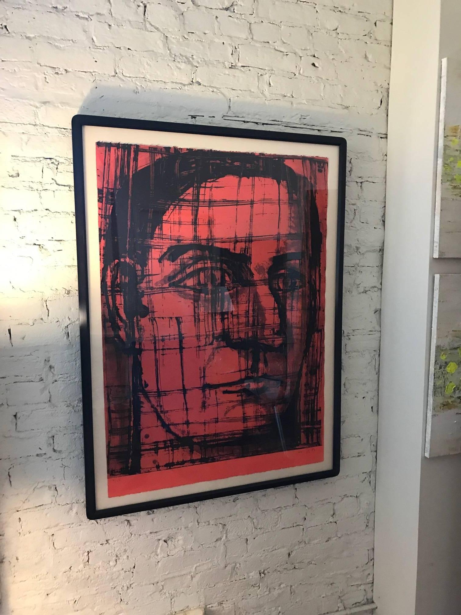 Modern Large Red and Black Portrait Lithograph by Aaron Fink