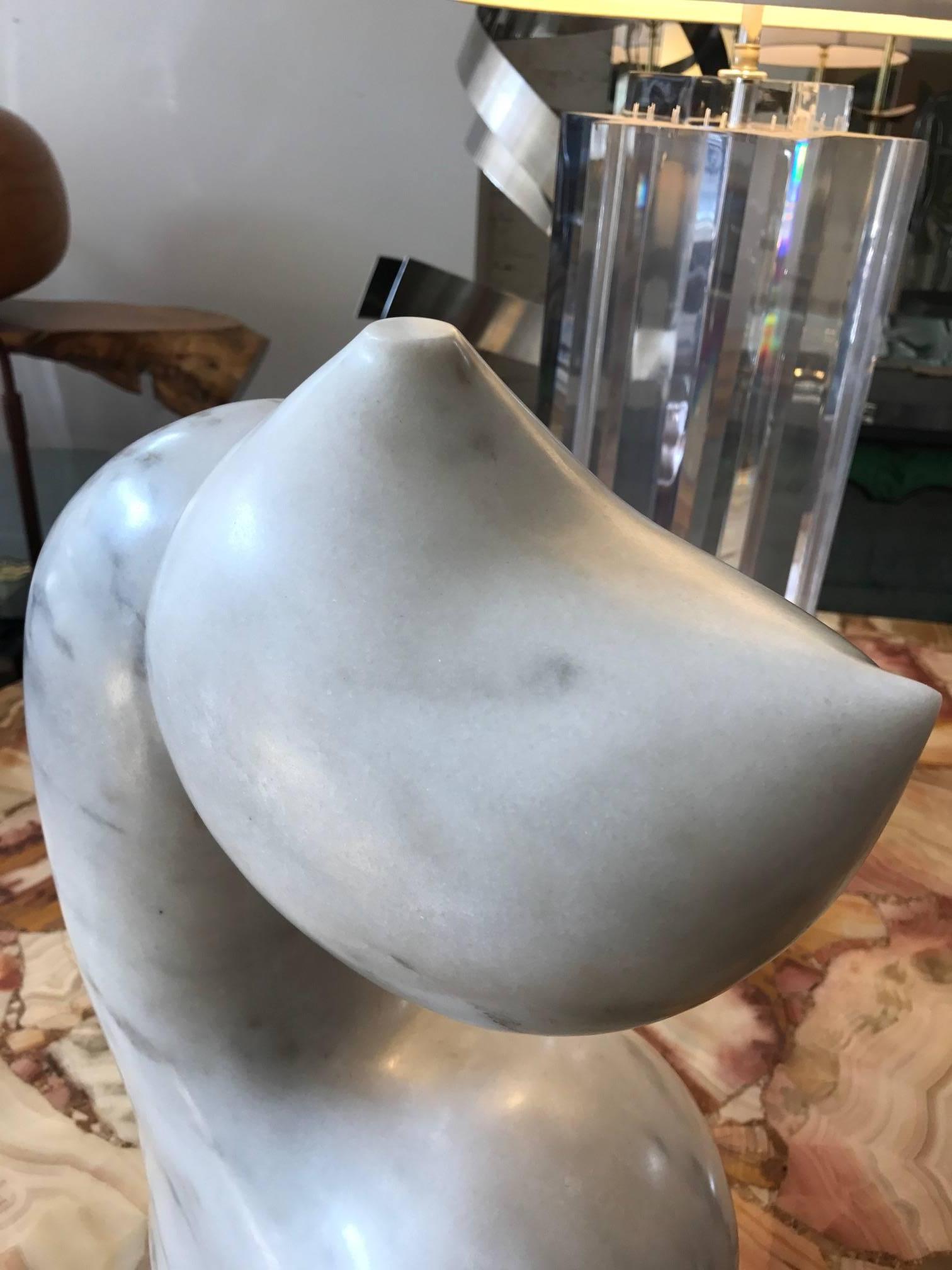 Italian Abstract Biomorphic White Marble Sculpture by Mario Denoto
