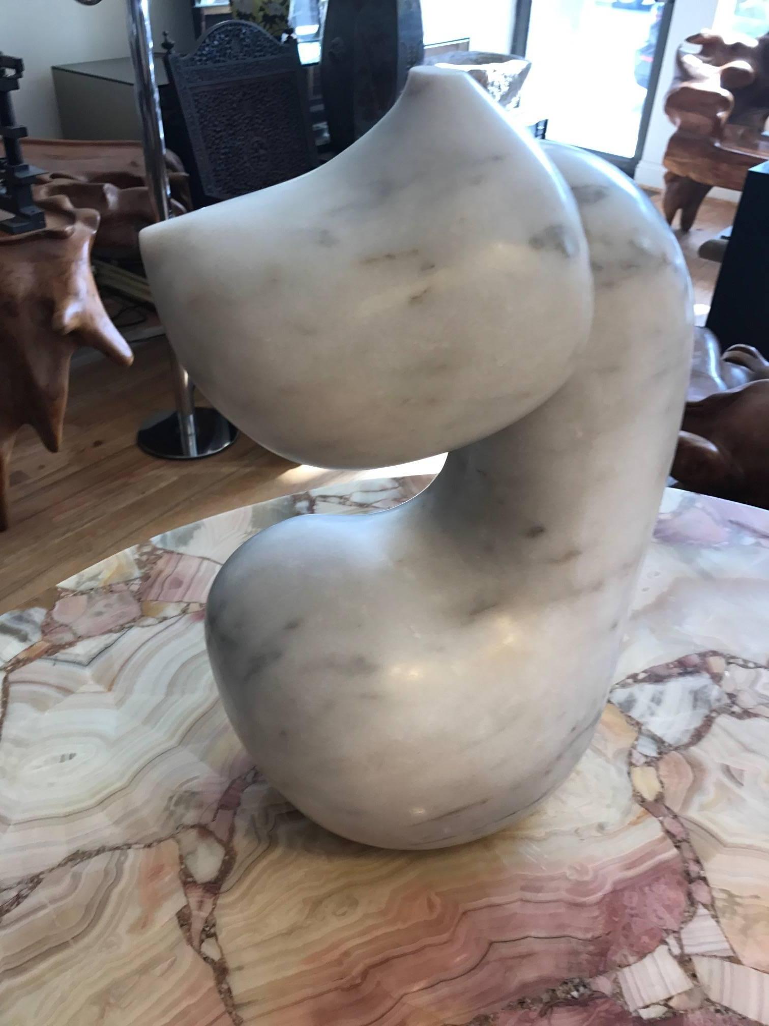  Abstract Biomorphic White Marble Sculpture by Mario Denoto In Good Condition In Chicago, IL