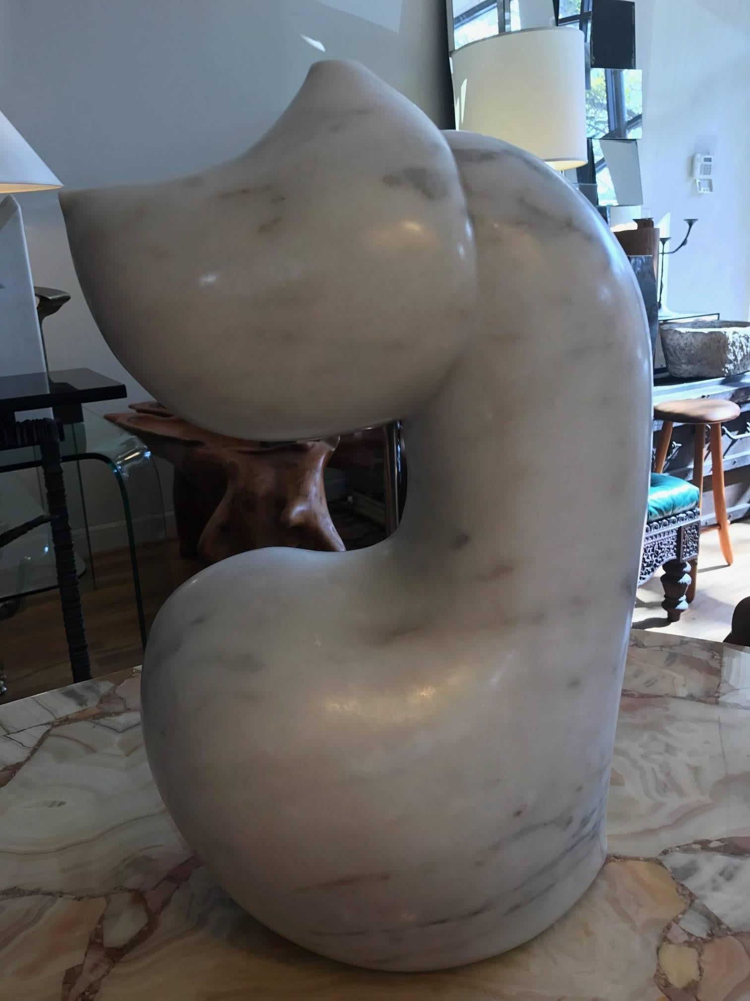 Mid-20th Century  Abstract Biomorphic White Marble Sculpture by Mario Denoto