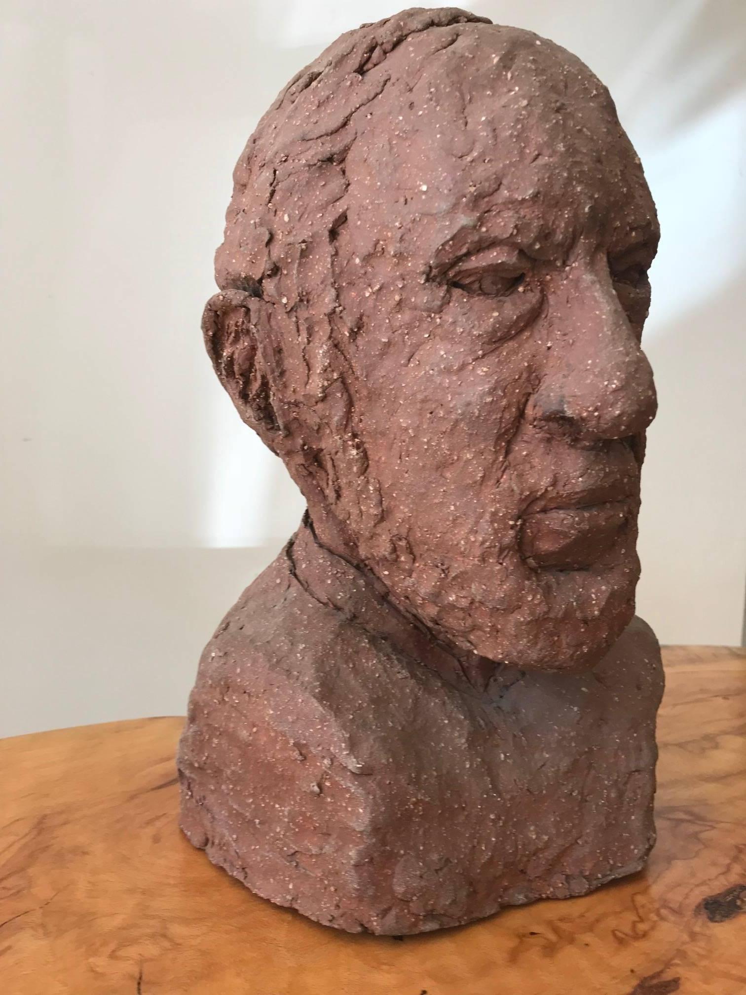 Mid-Century Modern Midcentury Terracotta Bust of a Man by Joyce Pines For Sale
