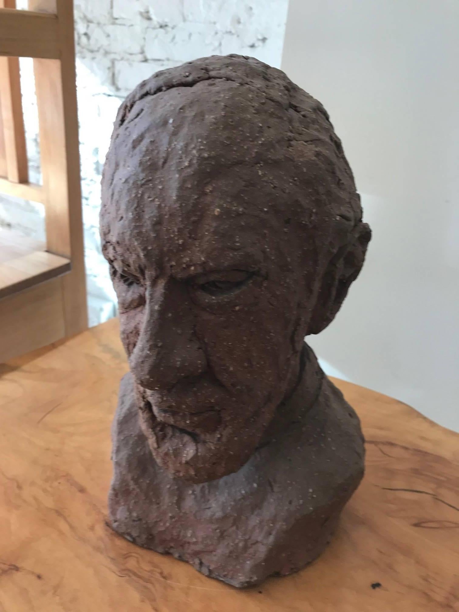 Unglazed Midcentury Terracotta Bust of a Man by Joyce Pines For Sale