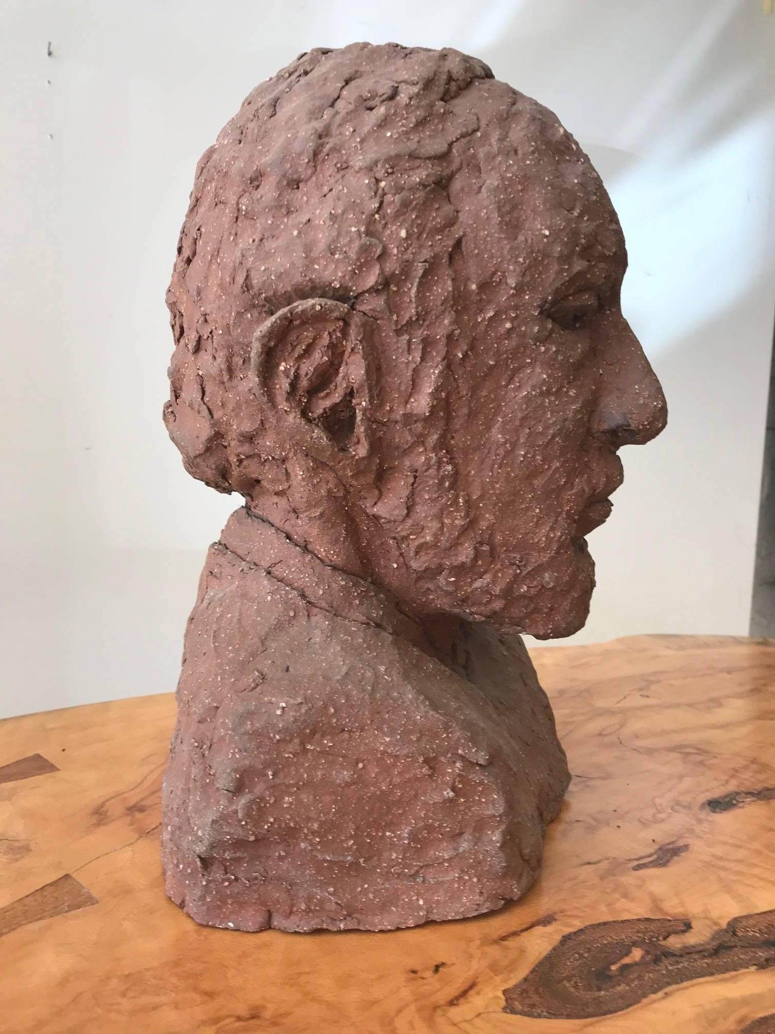 Late 20th Century Midcentury Terracotta Bust of a Man by Joyce Pines For Sale