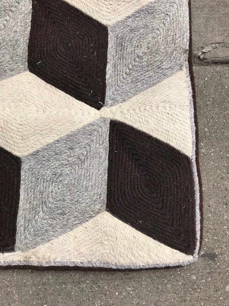 Graphic Tumbling Blocks Woven Jute Wall Hanging or Flat Weave Rug at ...