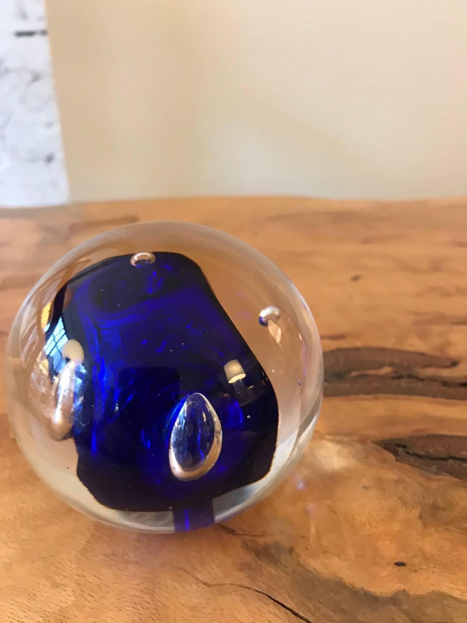 cobalt blue glass paperweight