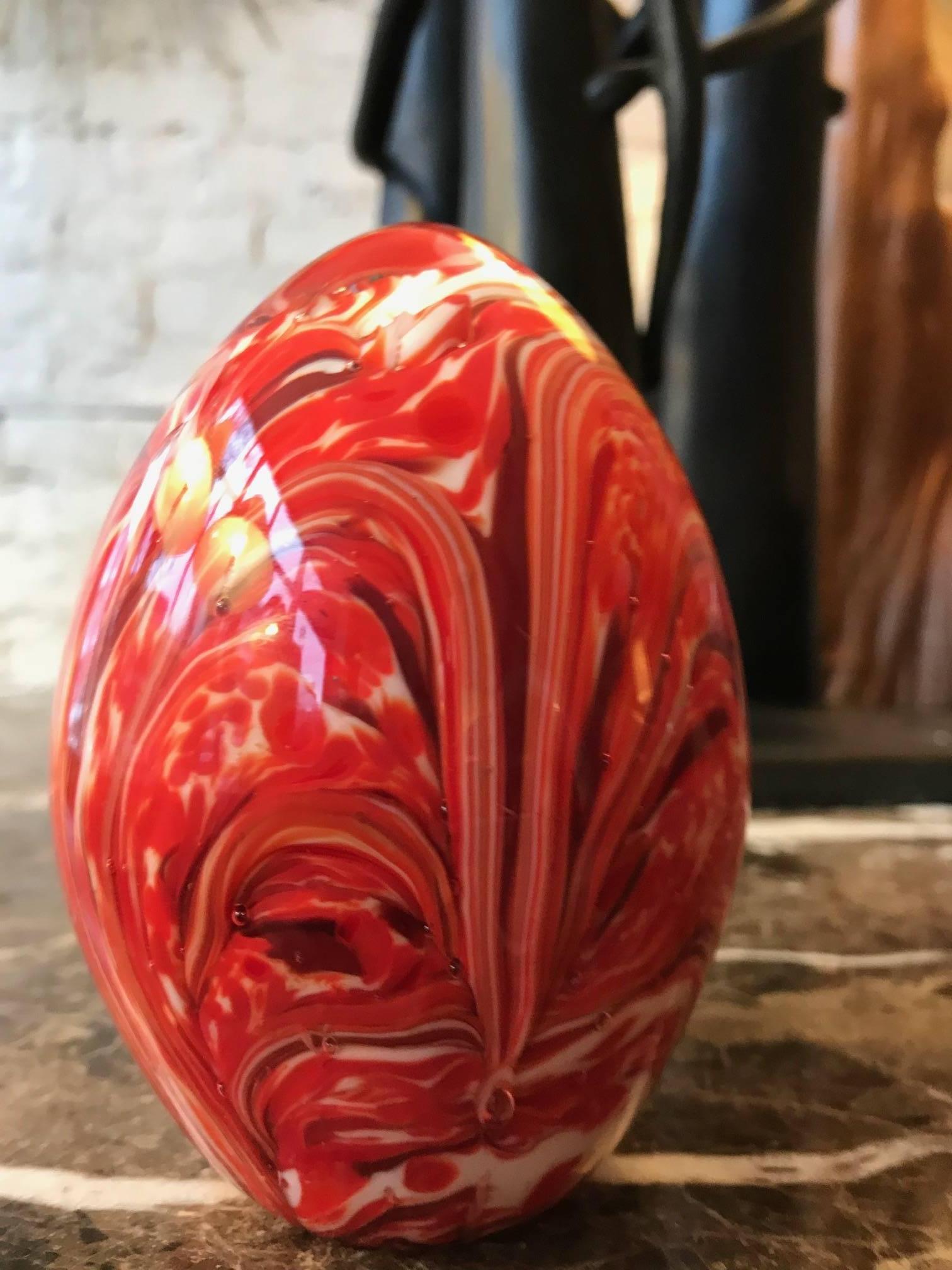 Mid-Century Modern Large Egg Shaped Murano Art Glass Swirl Paperweight