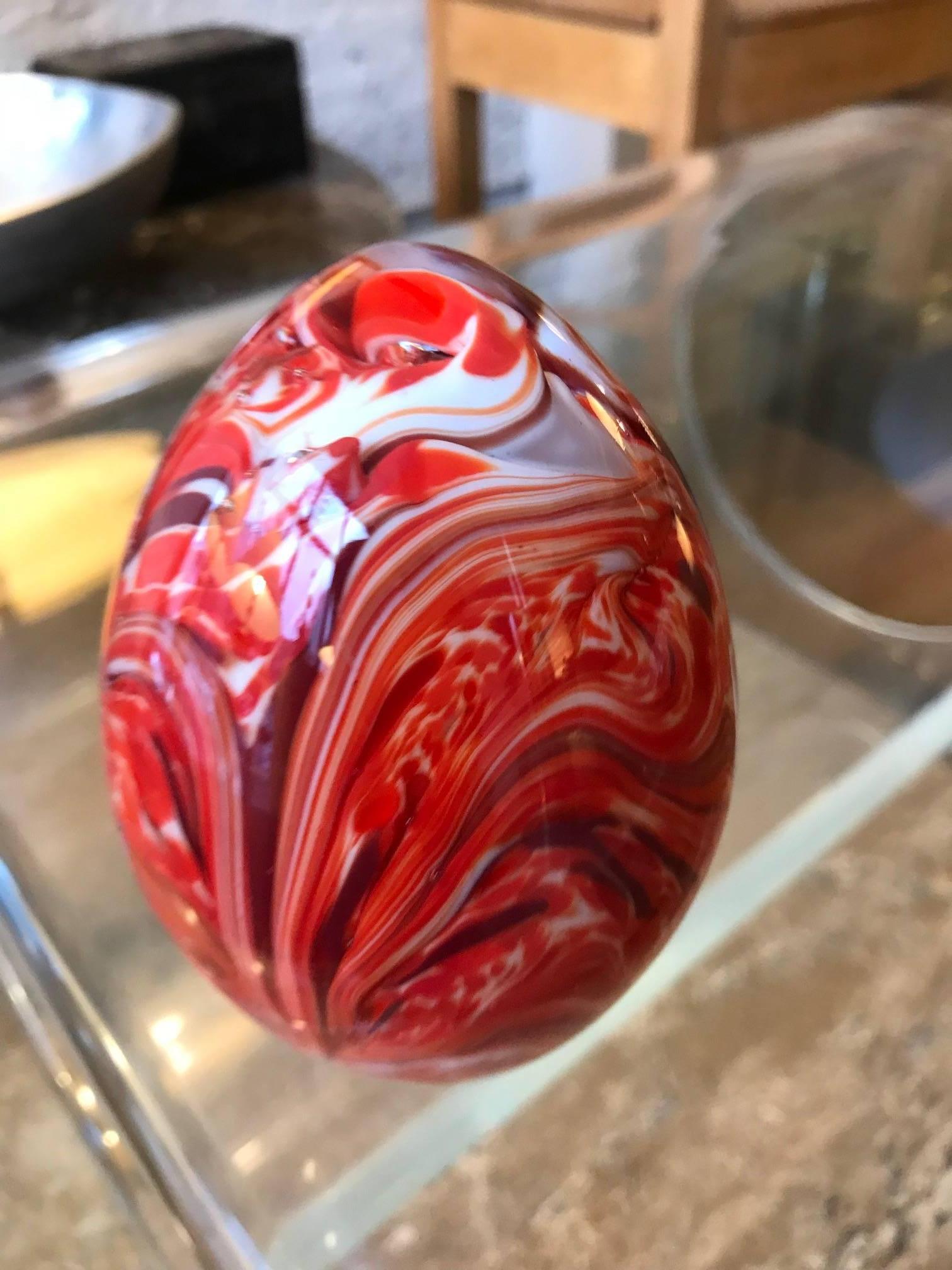 Large Egg Shaped Murano Art Glass Swirl Paperweight 1