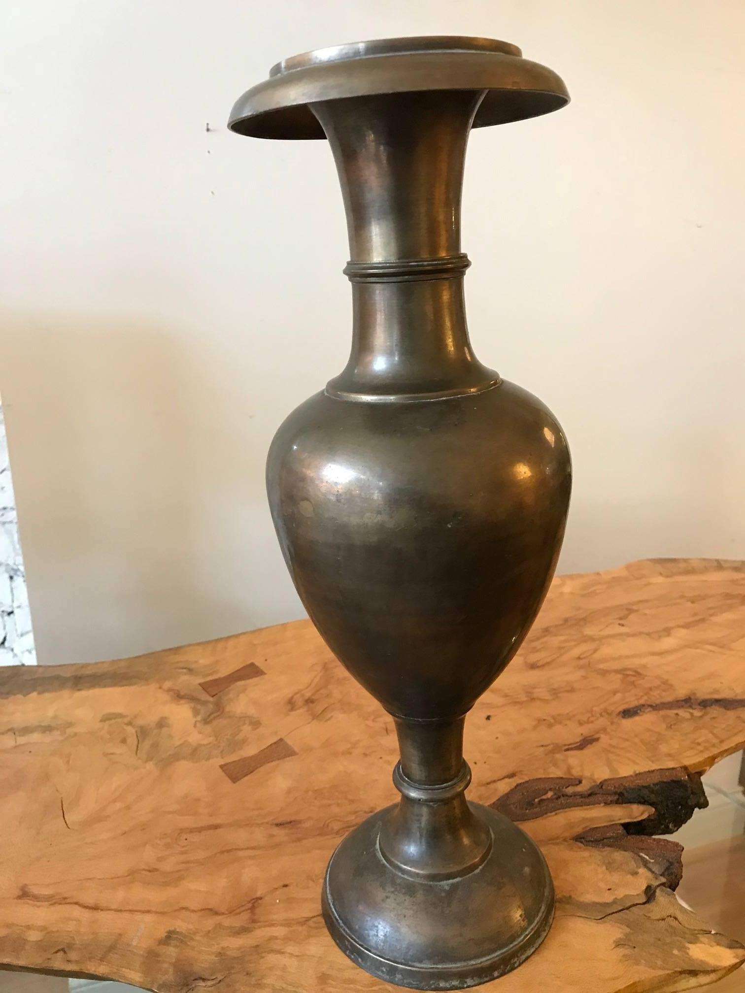 Patinated Kashmiri Anglo-Indian Brass Vase For Sale