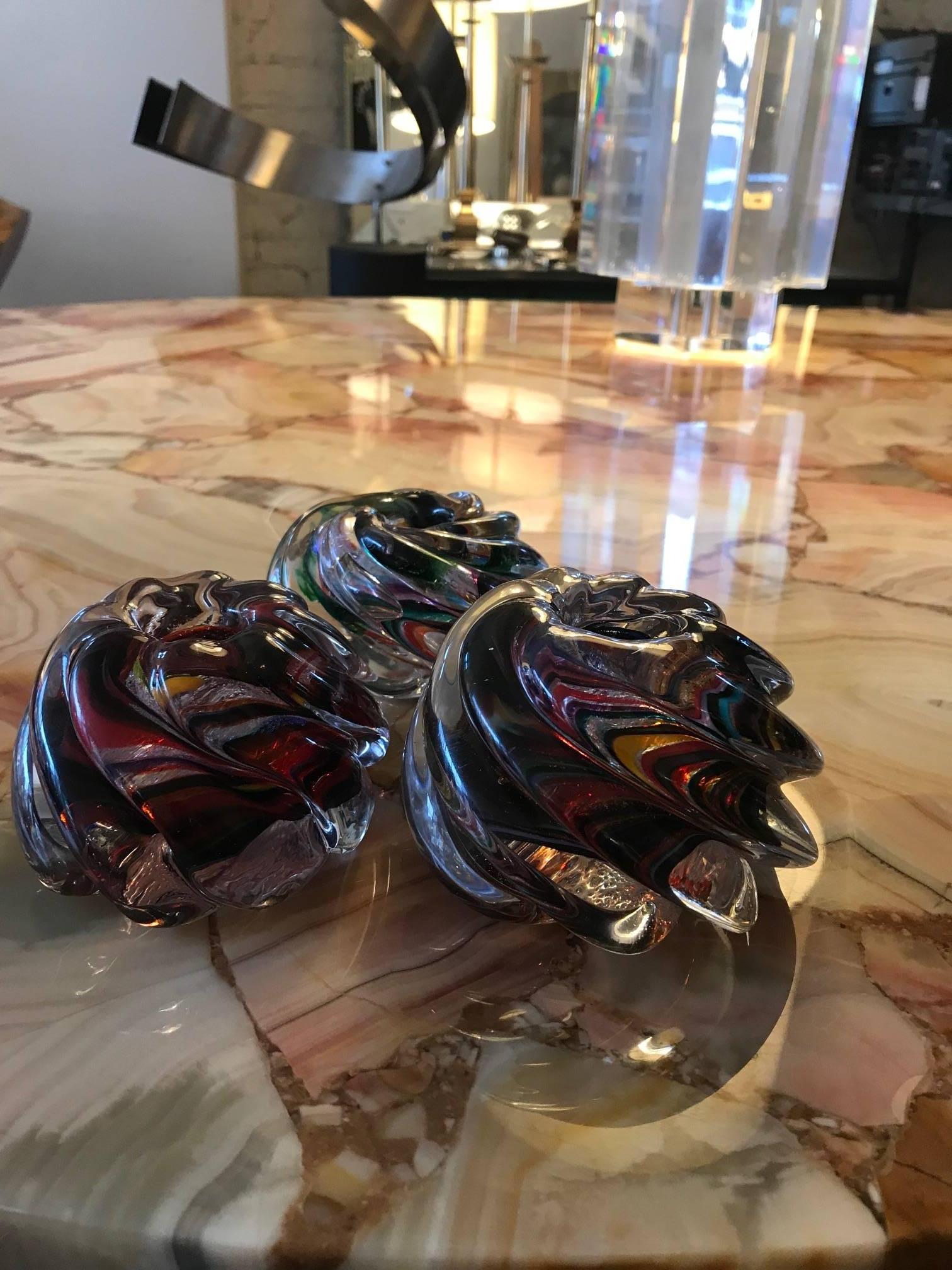 Italian Three Murano Glass Votive Candle holders