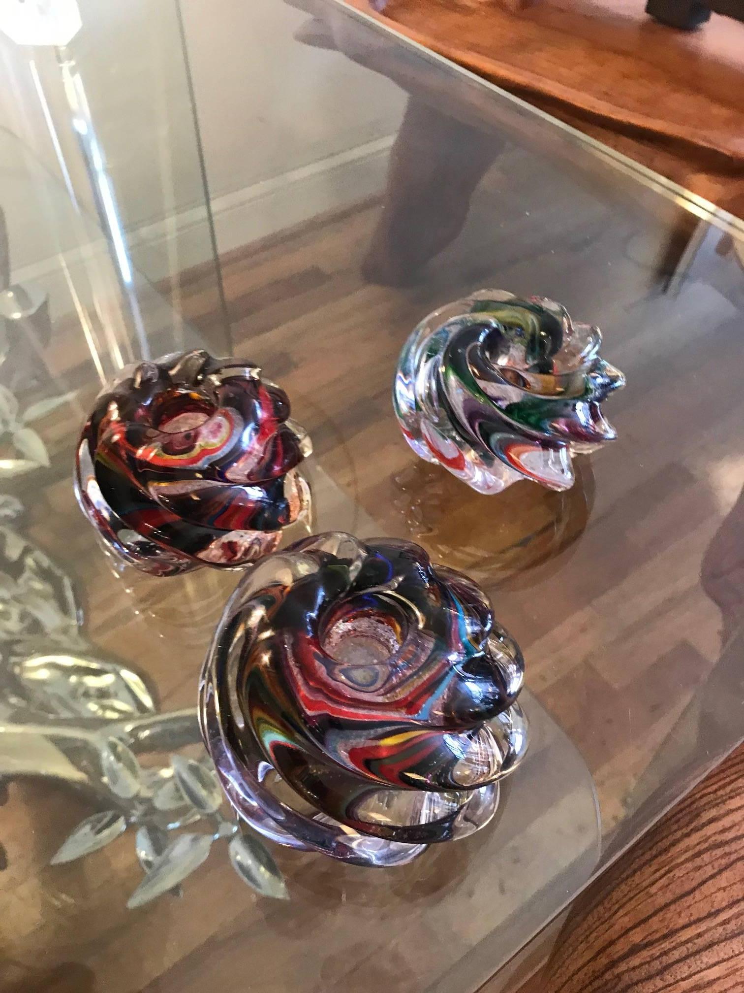 20th Century Three Murano Glass Votive Candle holders