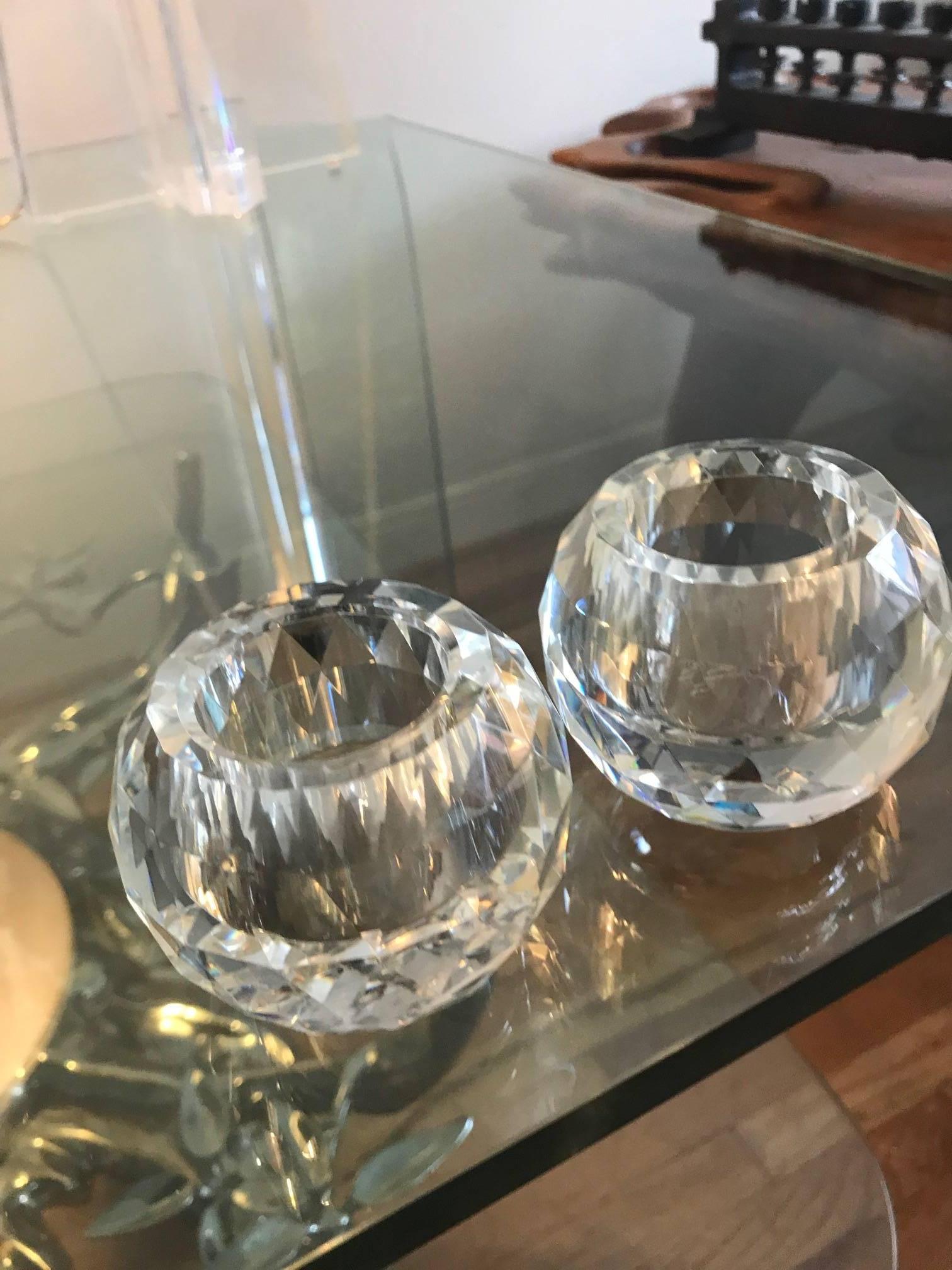 Pair of Oleg Cassini Midcentury Crystal Glass Votives Candleholders In Good Condition In Chicago, IL