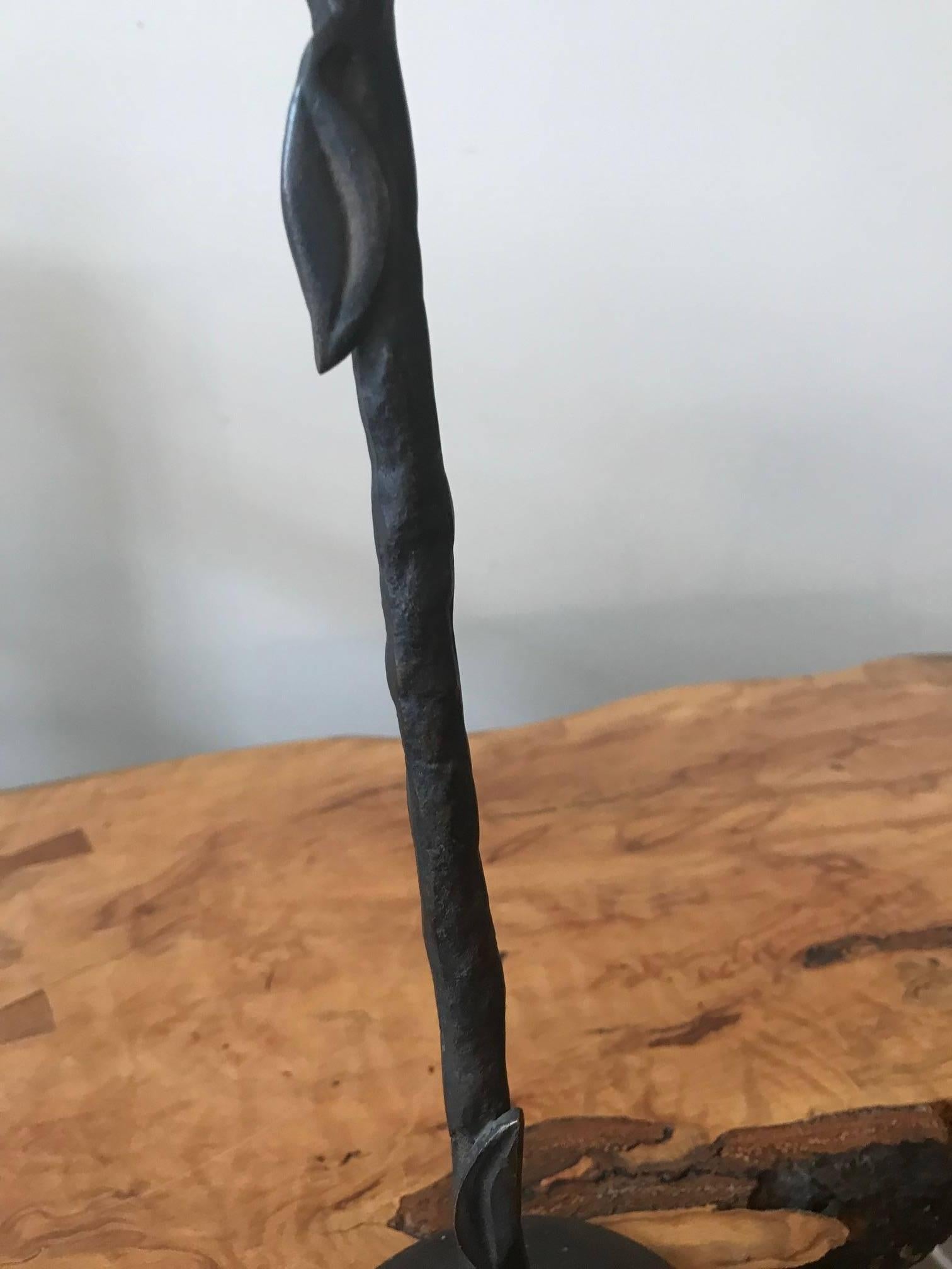 Giacometti Style Hand-Wrought Bronze Candleholder In Good Condition For Sale In Chicago, IL