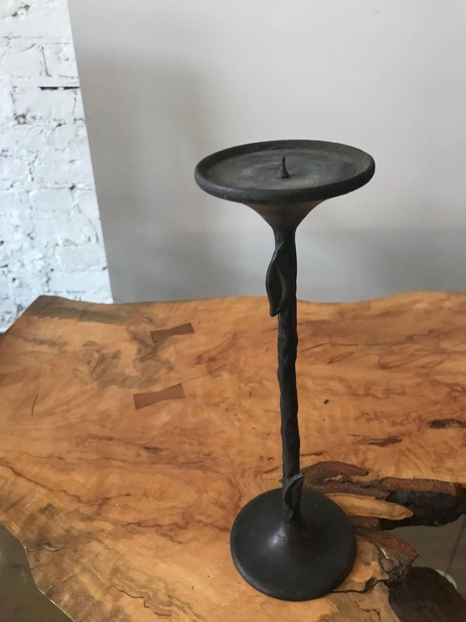 Giacometti Style Hand-Wrought Bronze Candleholder For Sale 3