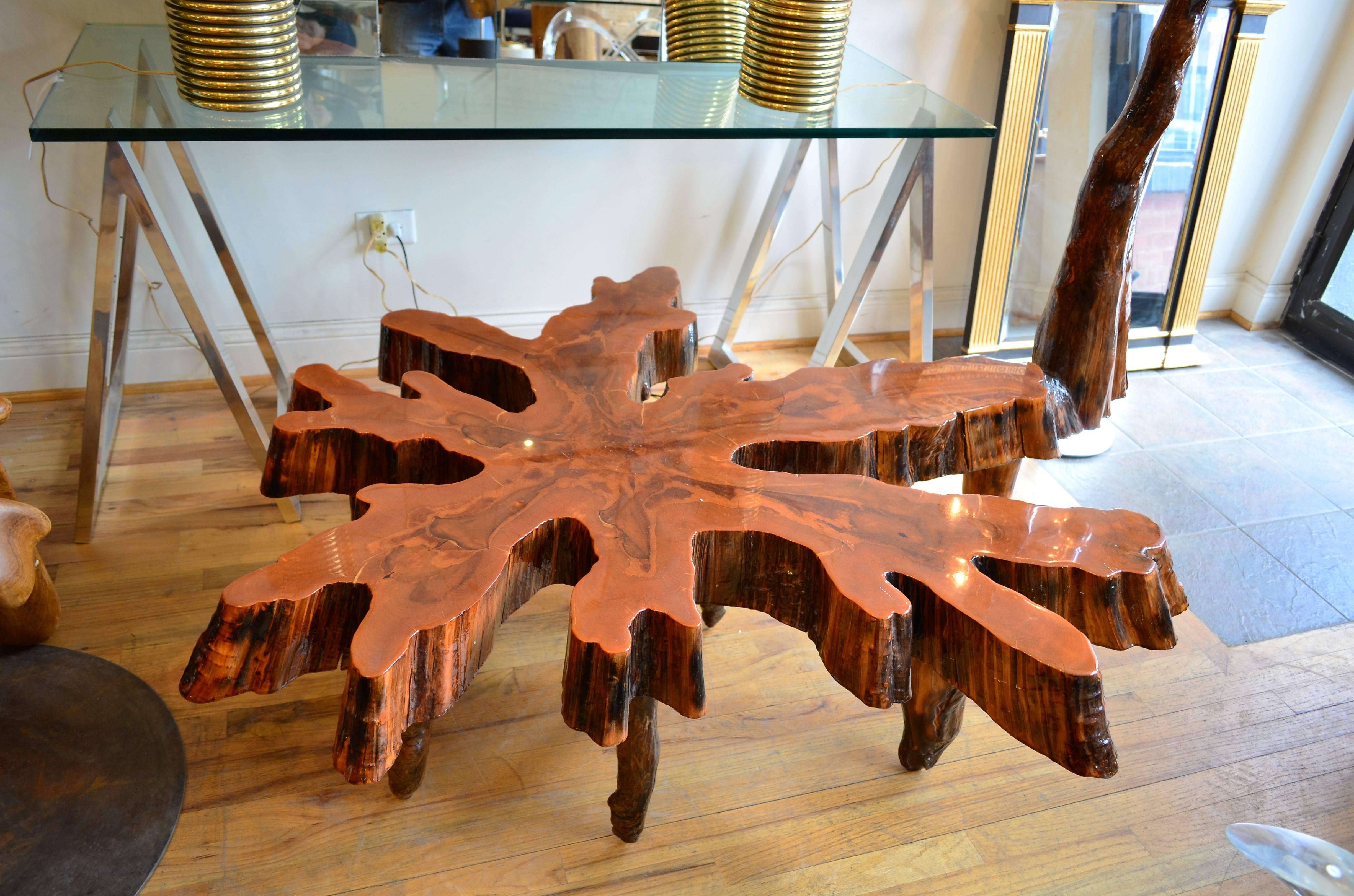 Mid-Century Modern Organic Sculptural Live Edge Cypress Slab Coffee Table
