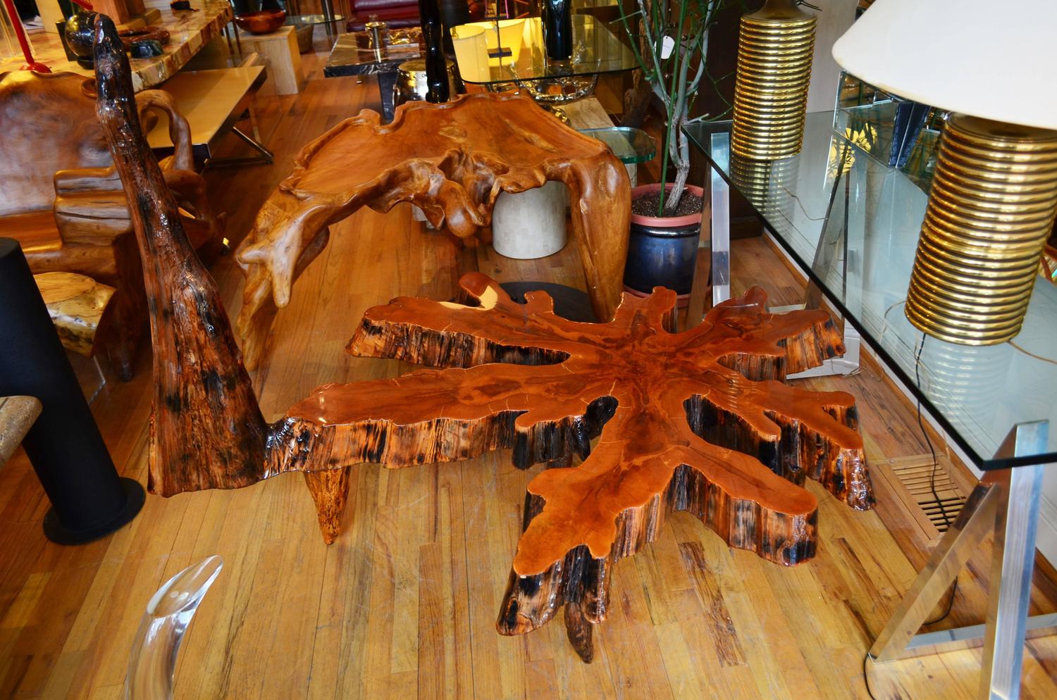 Unique Free Form Cypress Slab Coffee Table For Sale at 1stdibs