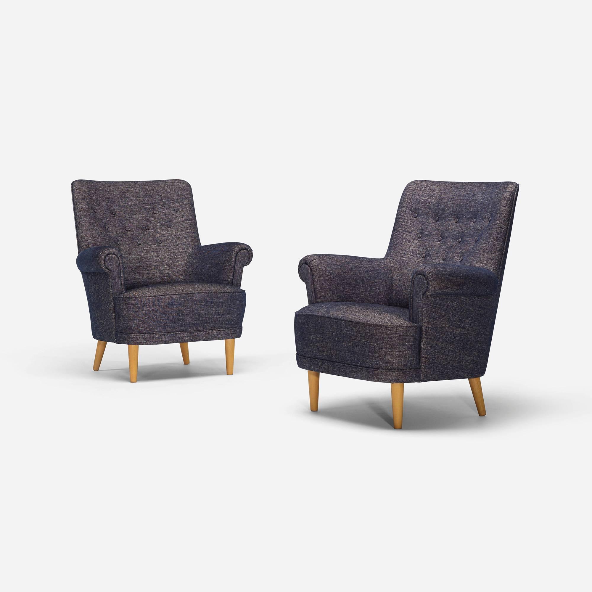 Scandinavian Modern Pair of Lounge Chairs by Carl Malmsten for O.H. SjöGren