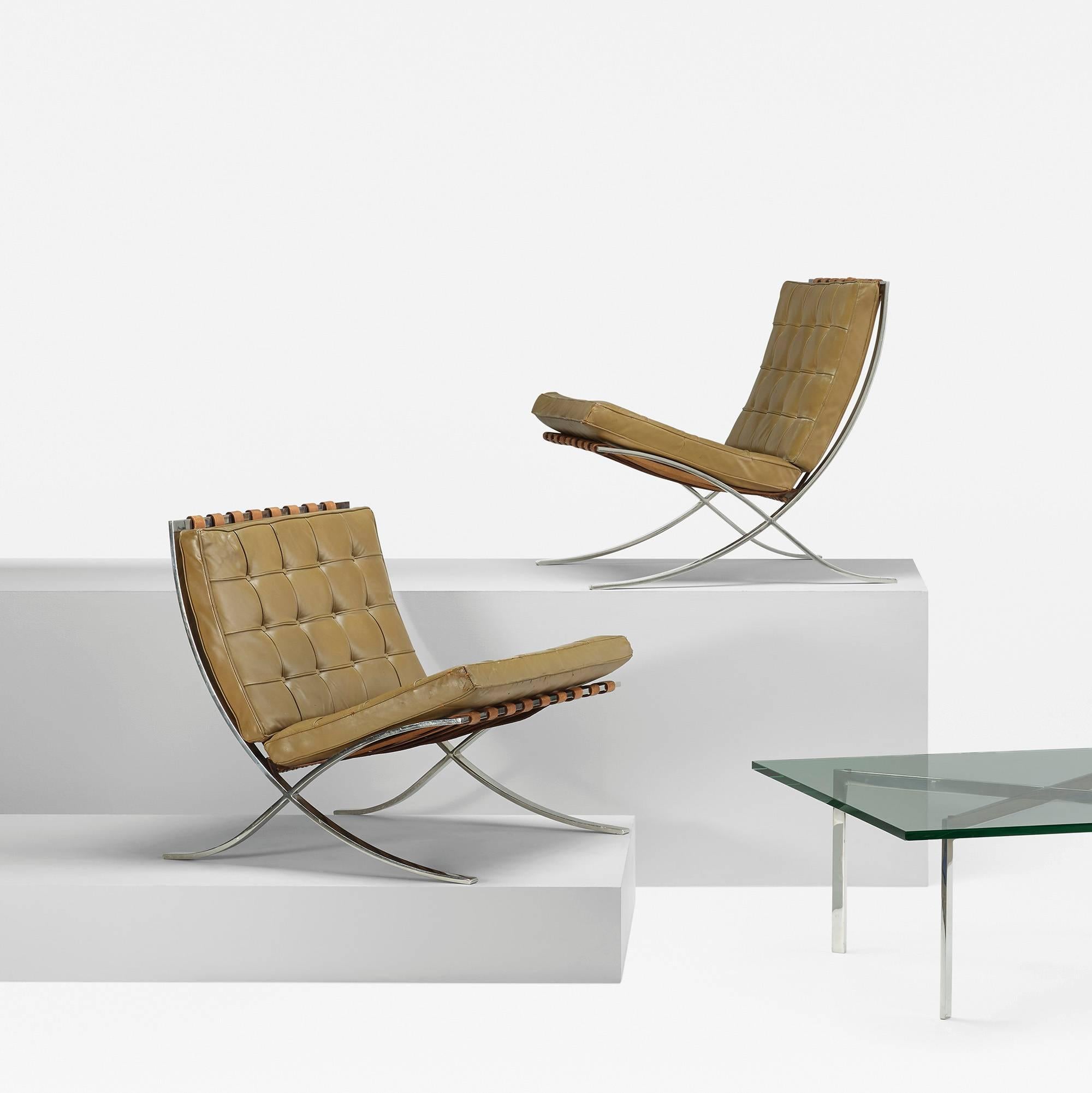 German Barcelona Chairs, Pair by Ludwig Mies van der Rohe for Gerald R. Griffith For Sale