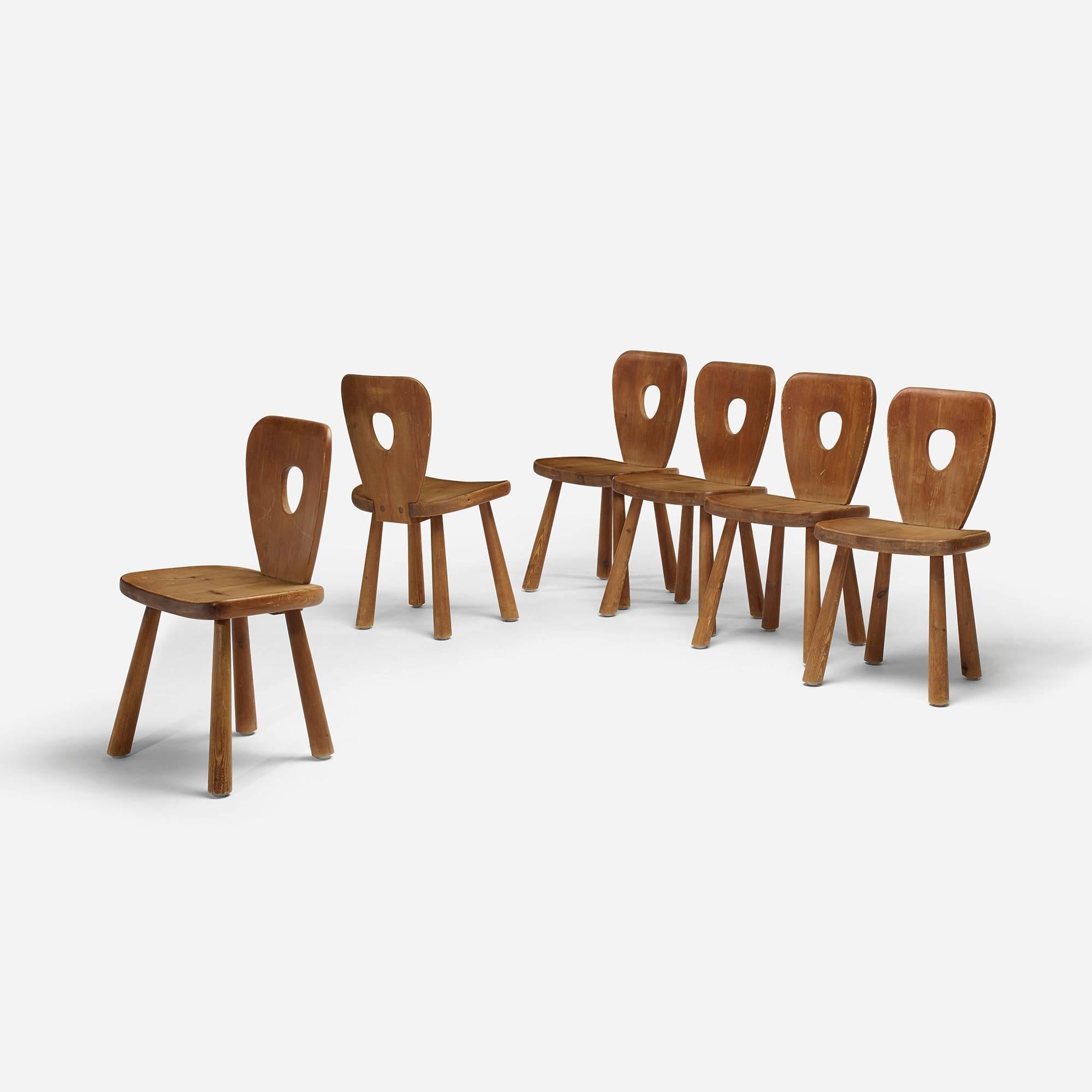 These chairs were used in the rectory of the Trinity Church in the town of Arvika, Sweden where designer and sculptor Bo Fjaestad co-founded the Arvika Crafts studio.

Provenance: Trinity Church, Arvika, Sweden Private Collection