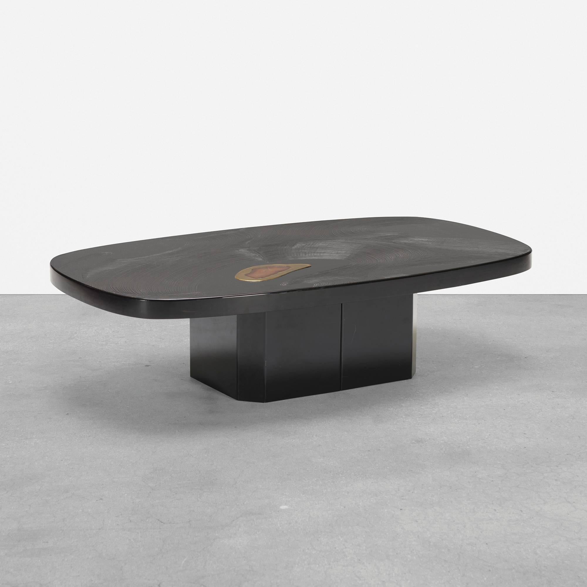 Coffee table by Jean Claude dresse. Incised signature to edge of top: [Dresse].
  