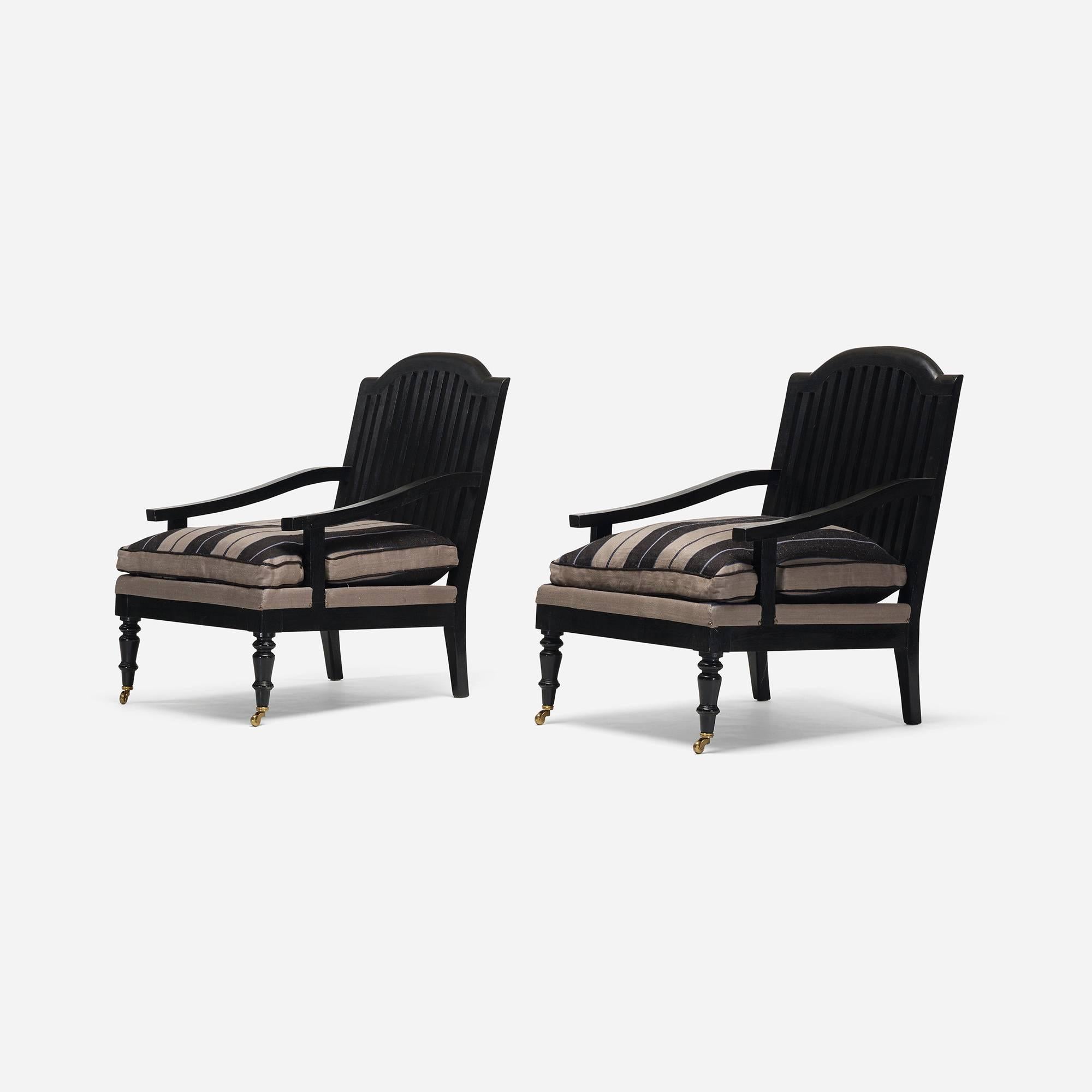 Colonial lounge chairs, pair.