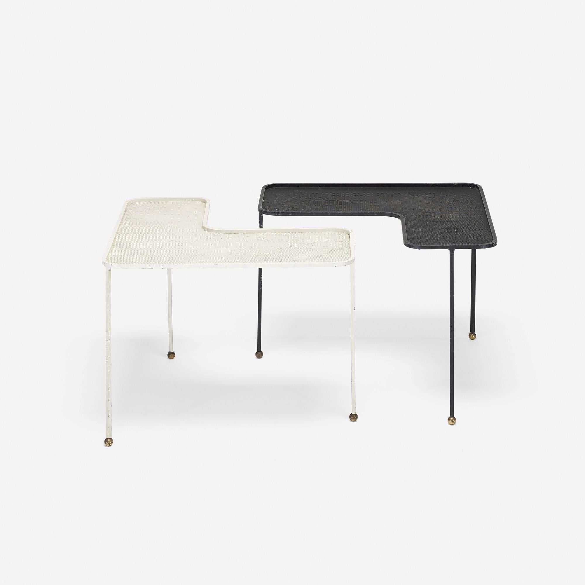 Domino tables, pair by Mathieu Matégot for Atelier Matégot.