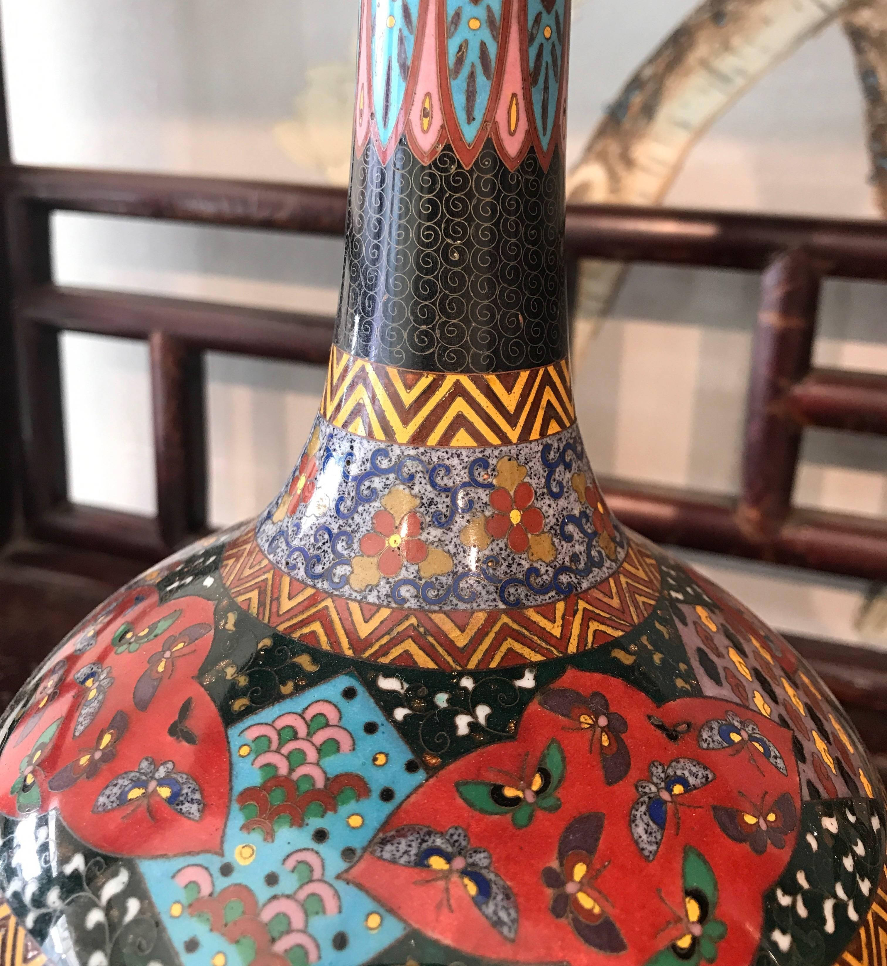 Metal Matched Pair of Japanese Cloisonné Vases For Sale