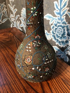 Pair of Graceful Japanese Metal and Enamel Vases