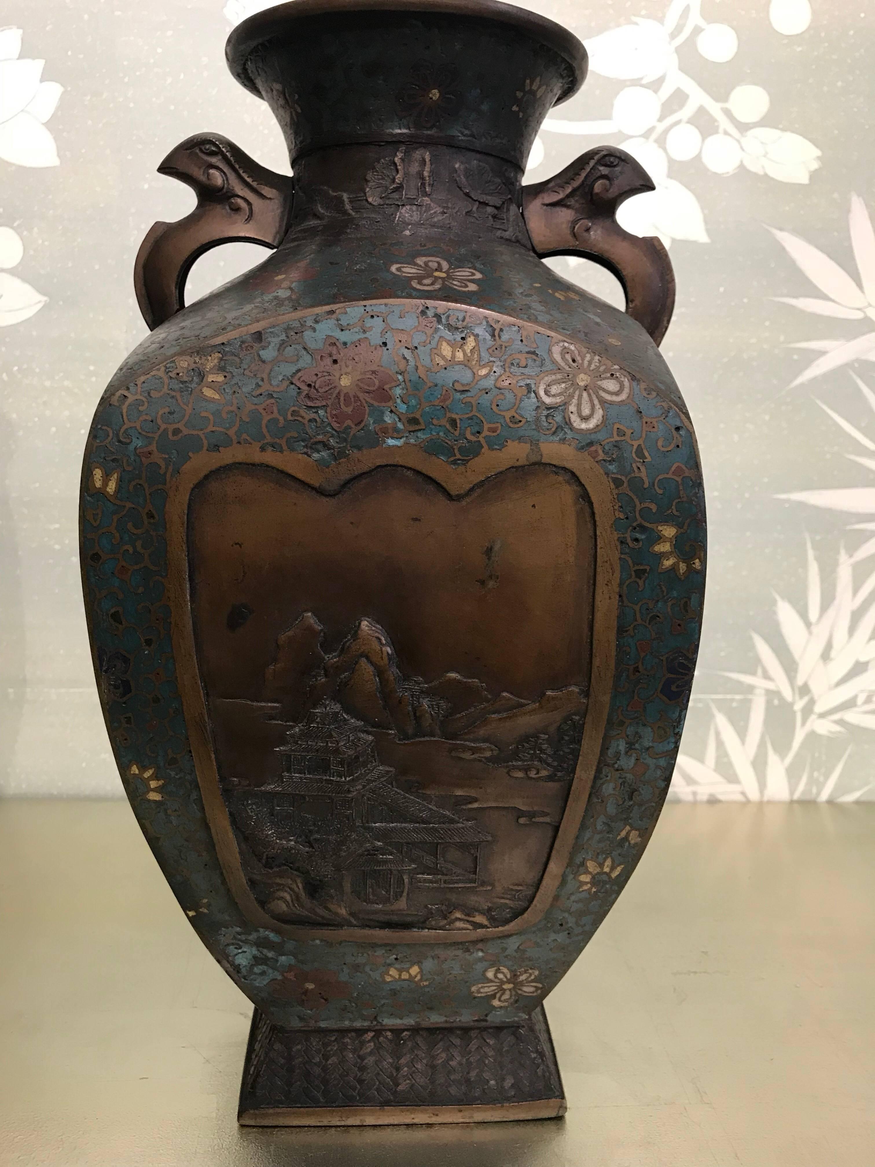Japanese Pair of Cloisonné Vases For Sale