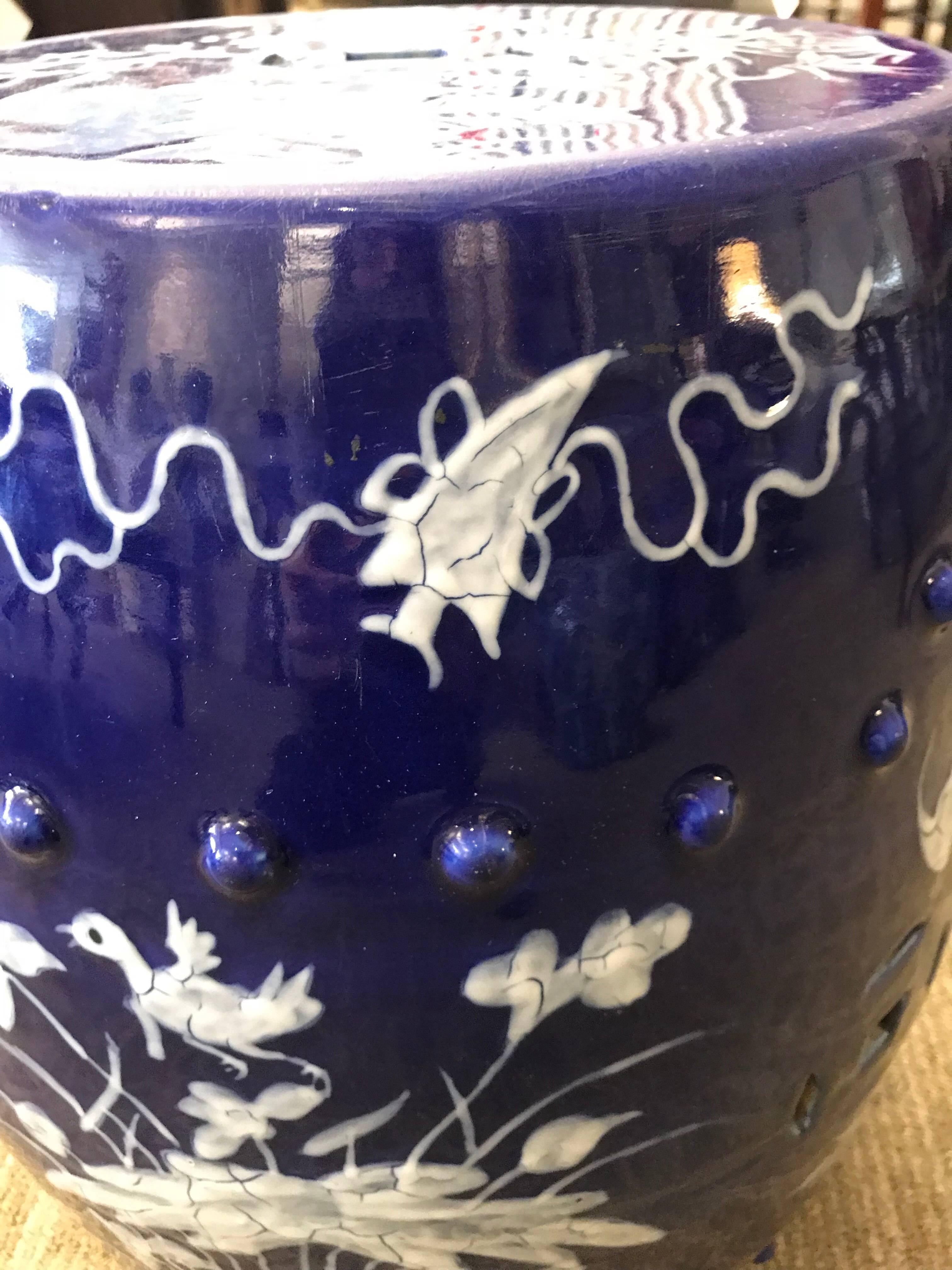 Hand-Painted Chinese Blue and White Garden Seat For Sale