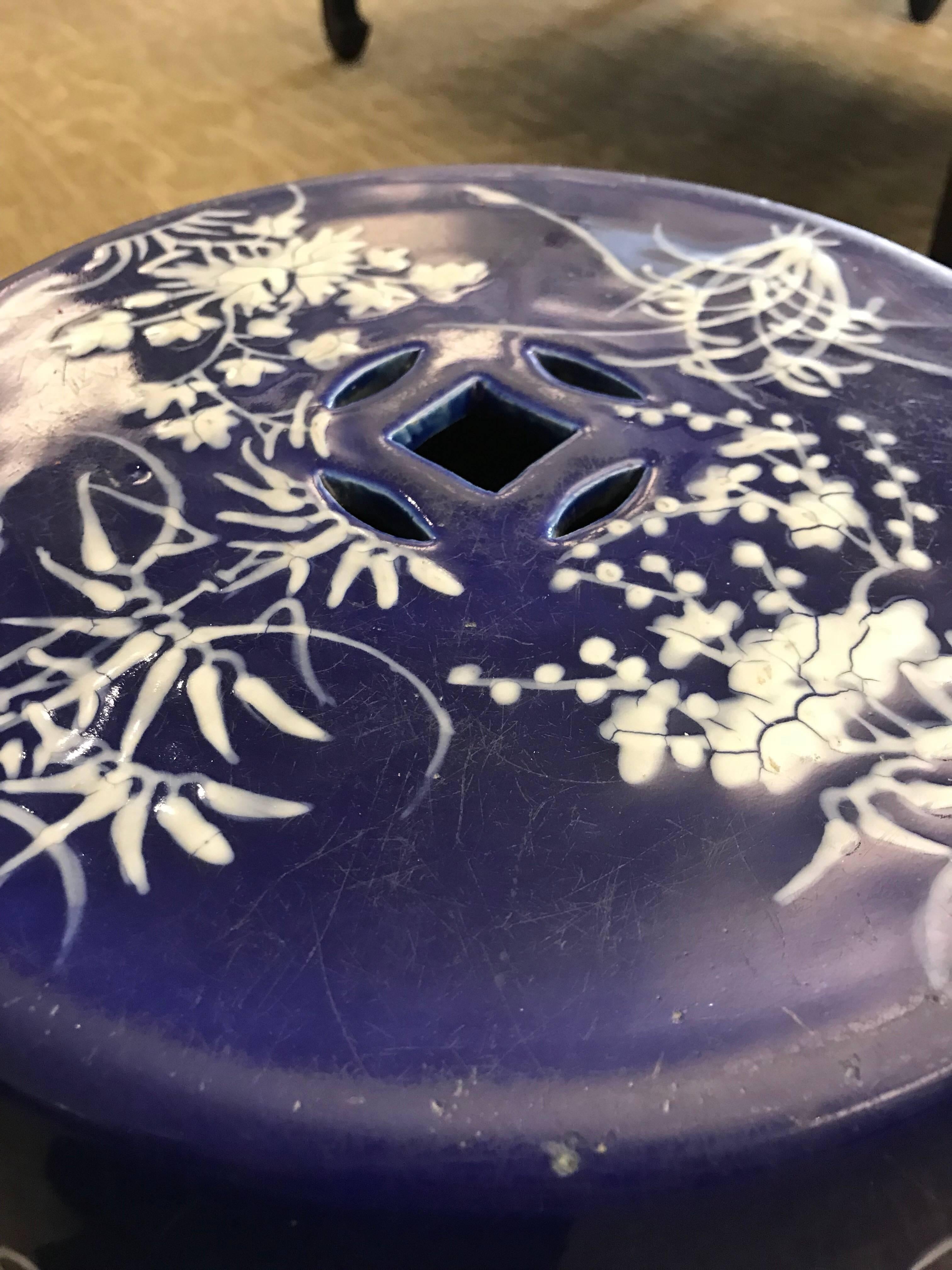 Porcelain Chinese Blue and White Garden Seat For Sale