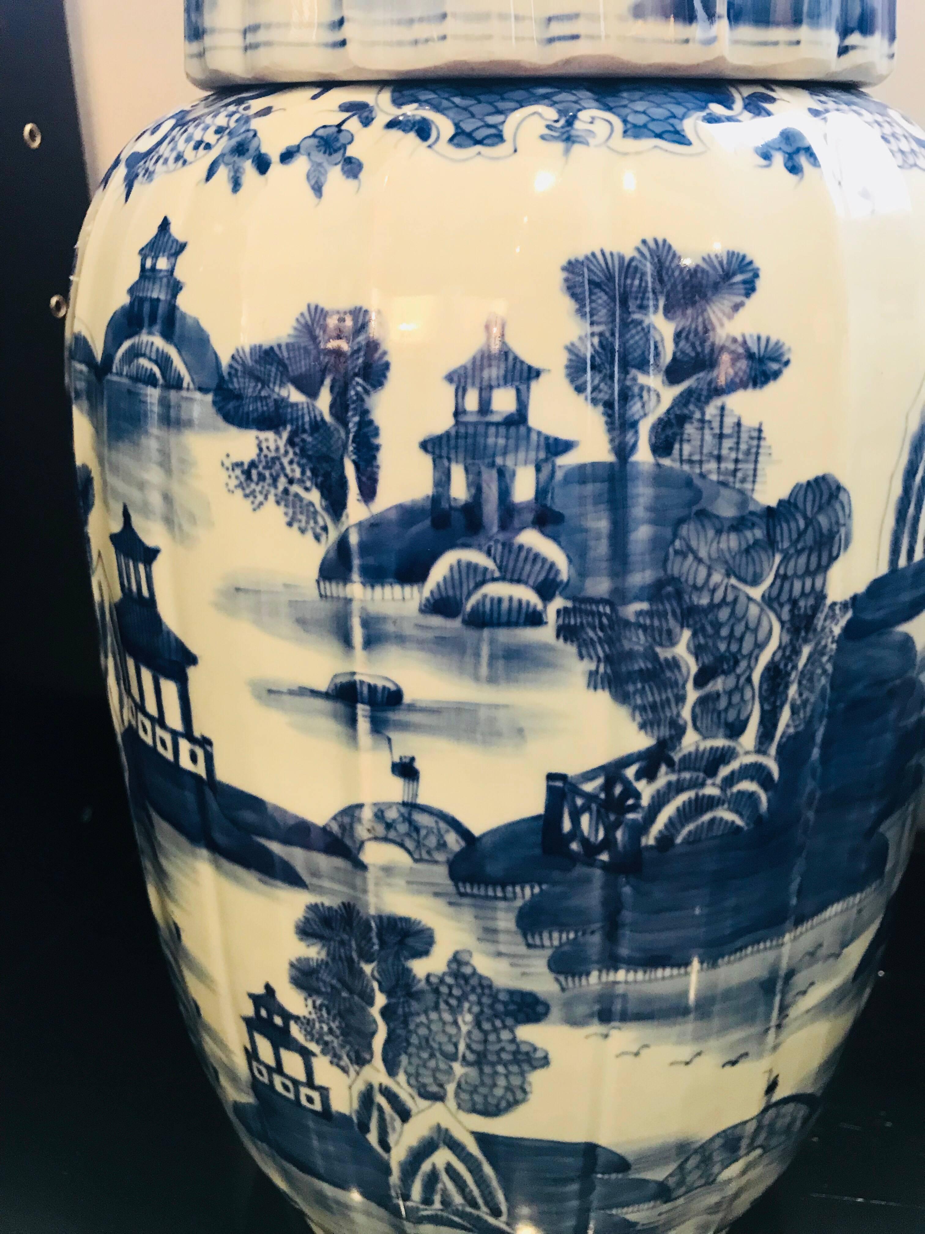Chinese Pair of Large Covered Jars