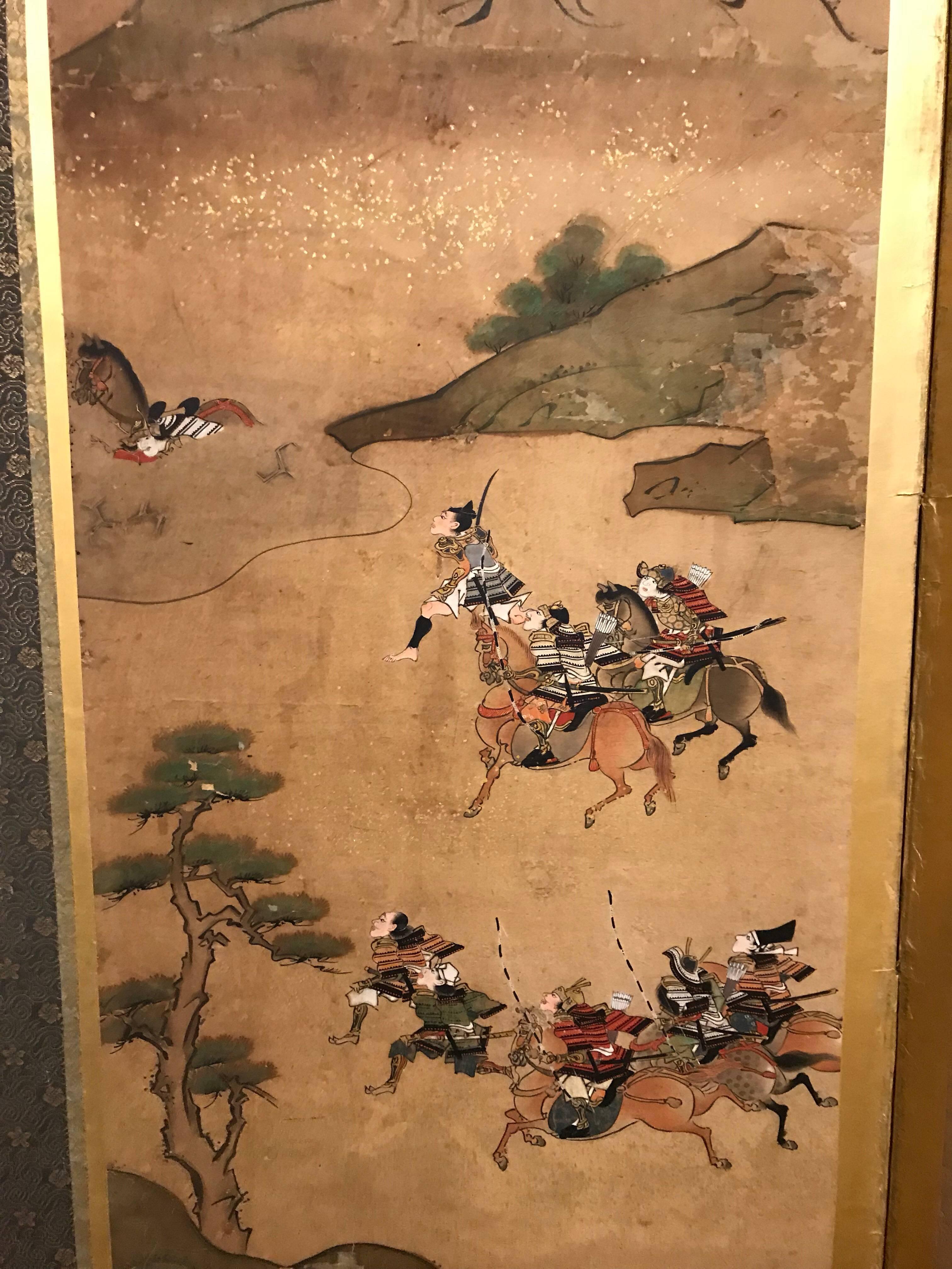 Six-Fold Japanese Screen with Samurai In Good Condition For Sale In New York, NY