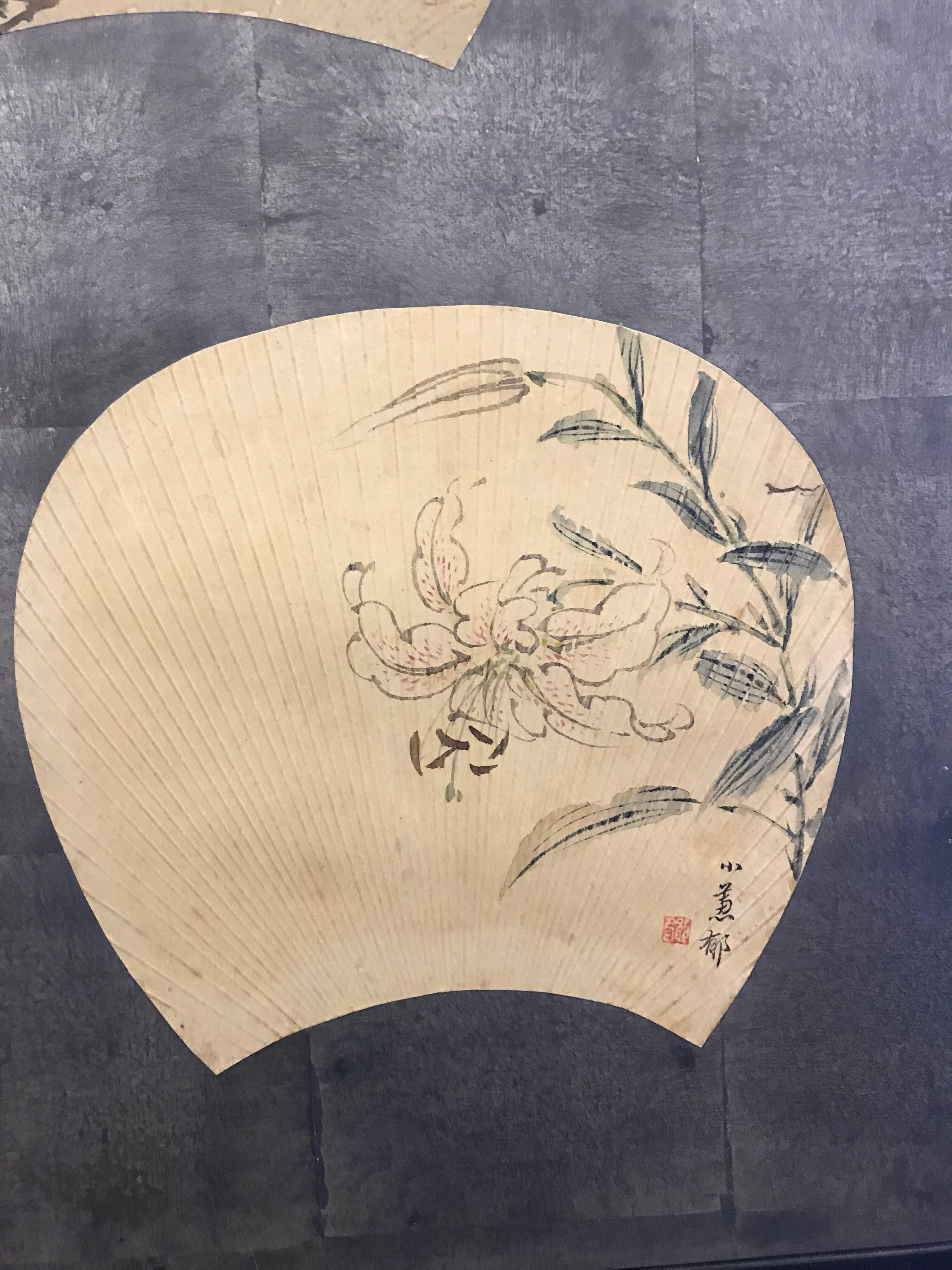 Two-Panel Japanese Screen with Scattered Fans For Sale 1