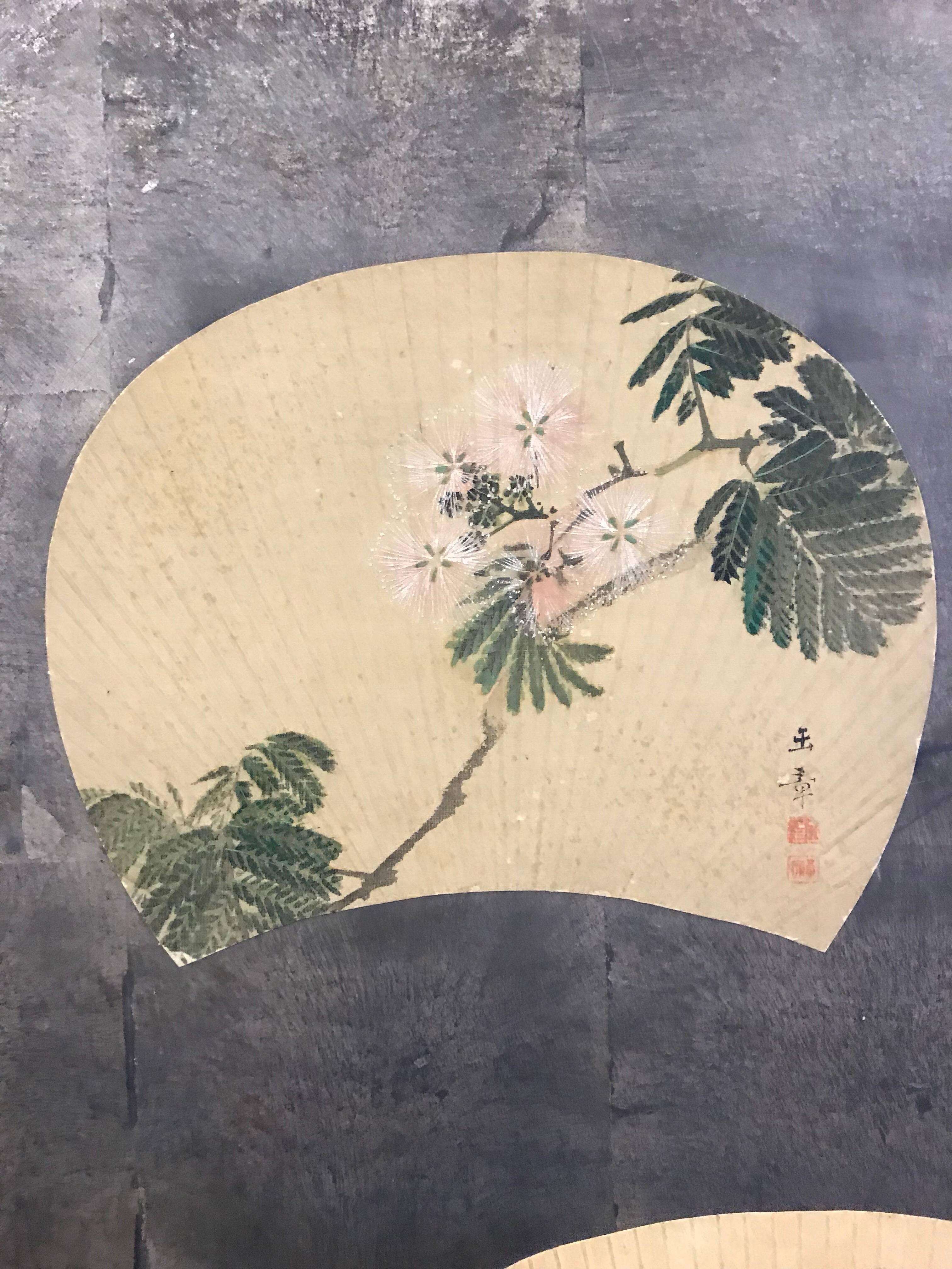 Two-Panel Japanese Screen with Scattered Fans For Sale 3
