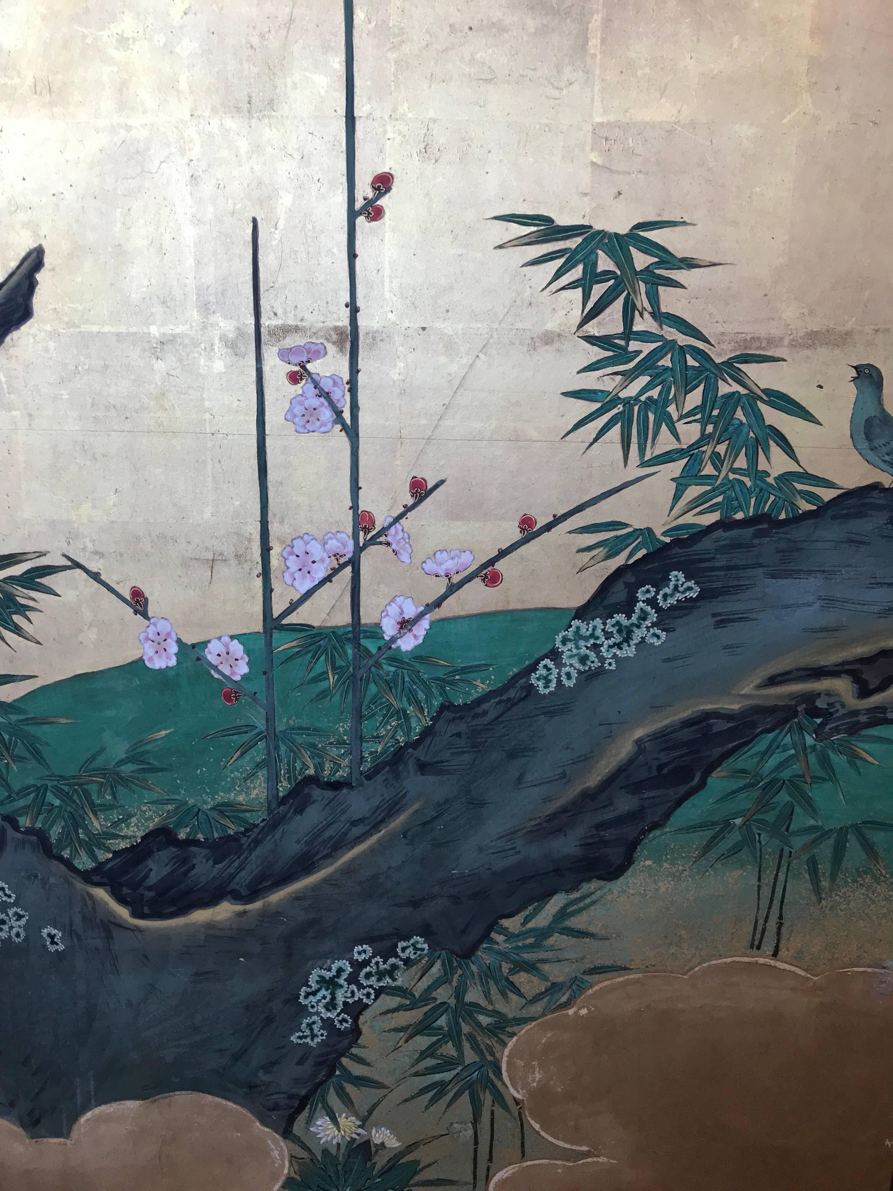 Hand-Painted Japanese Gold Leaf Screen
