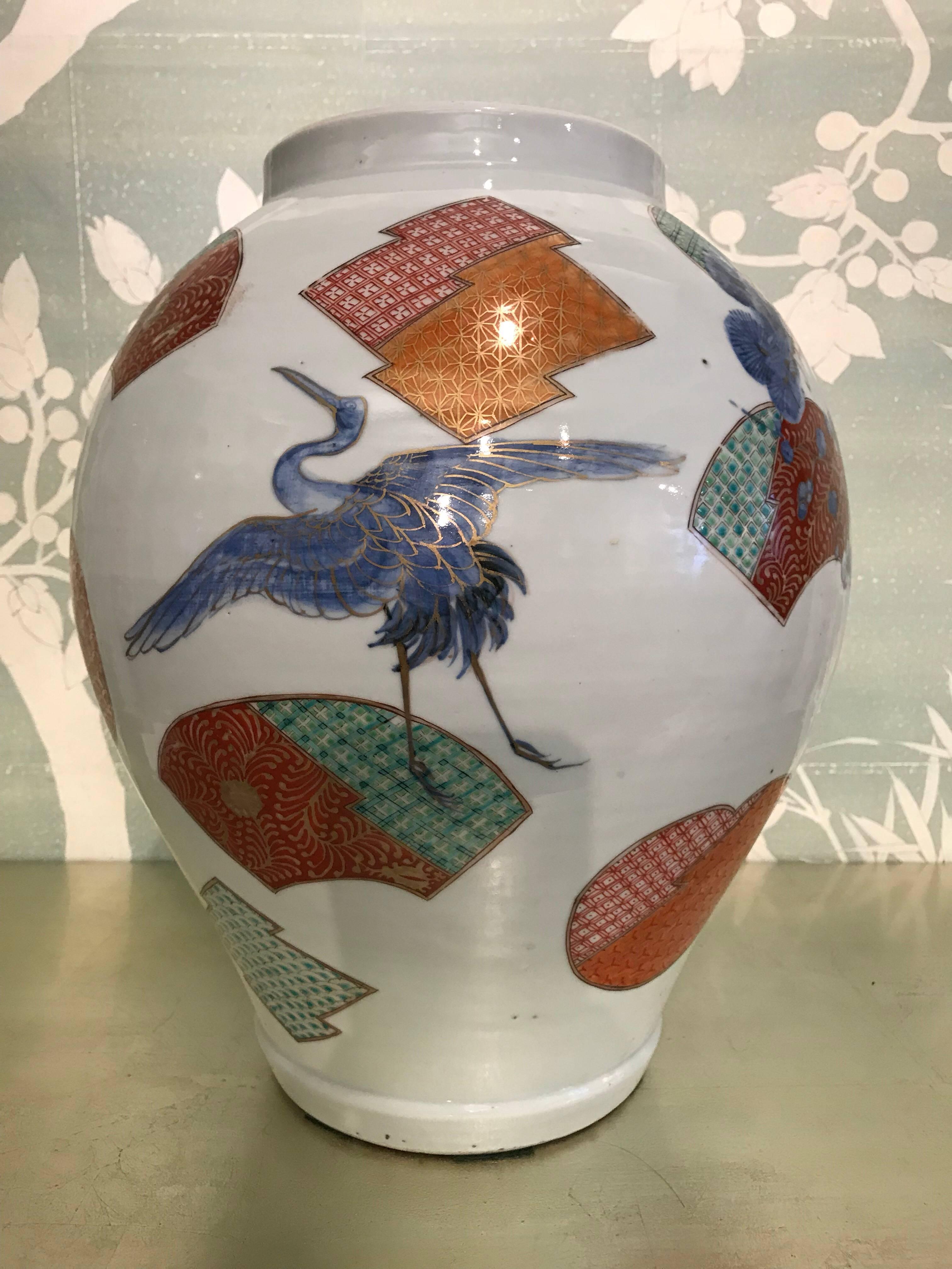 Hand-Painted Large Japanese Arita Jar For Sale