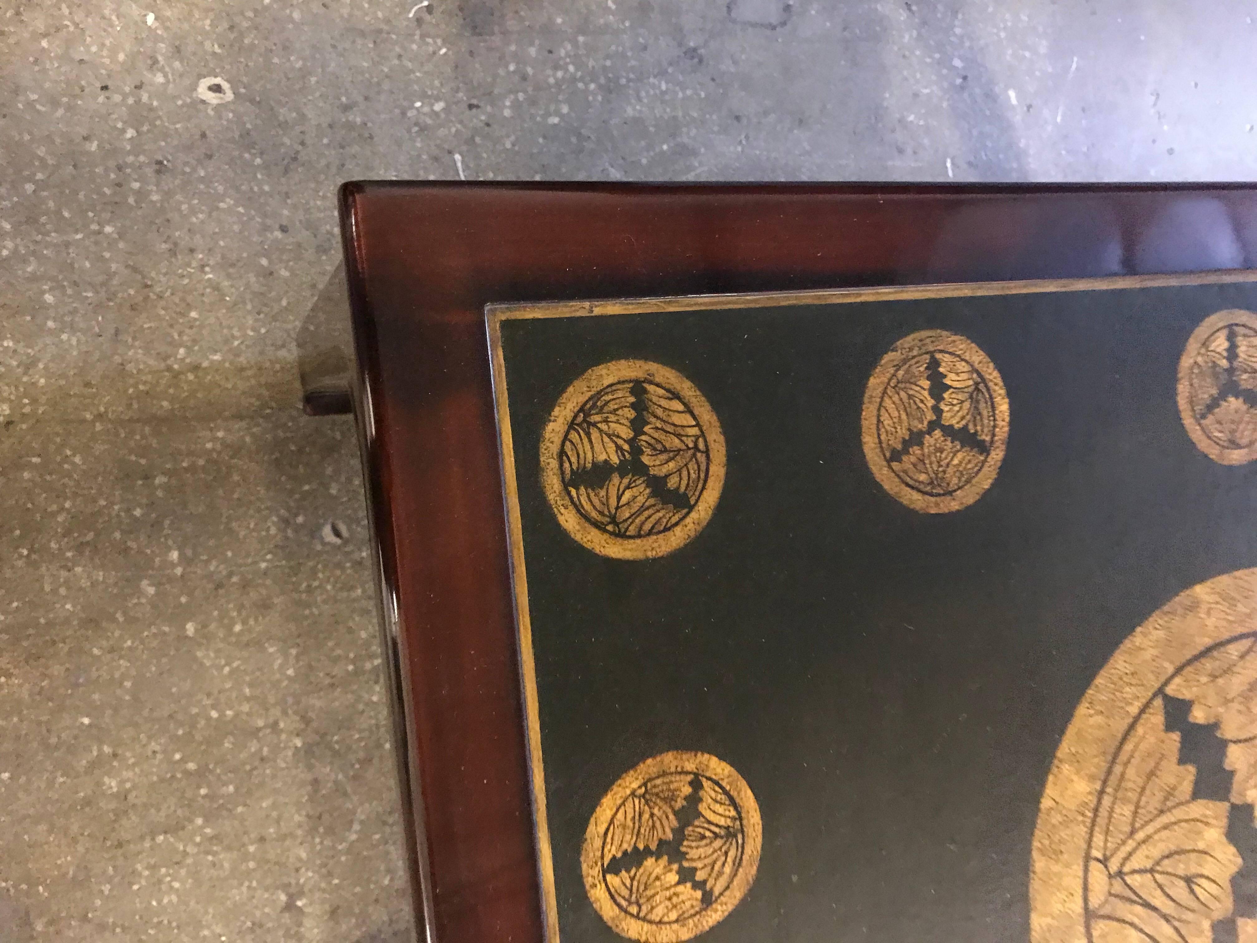 19th Century Coffee Table with Antique Japanese Crests For Sale