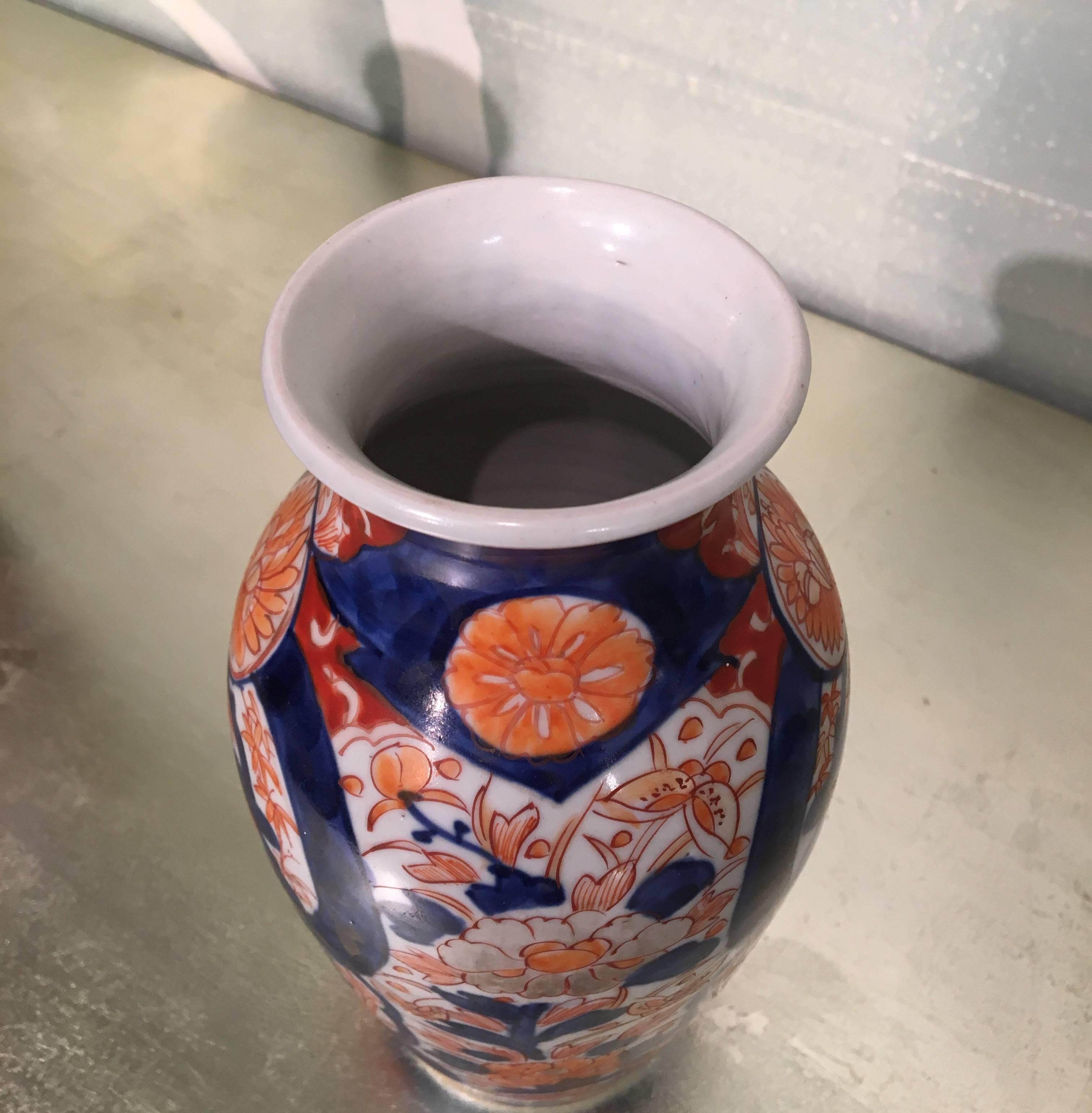 Hand-Painted Pair of Imari Vases