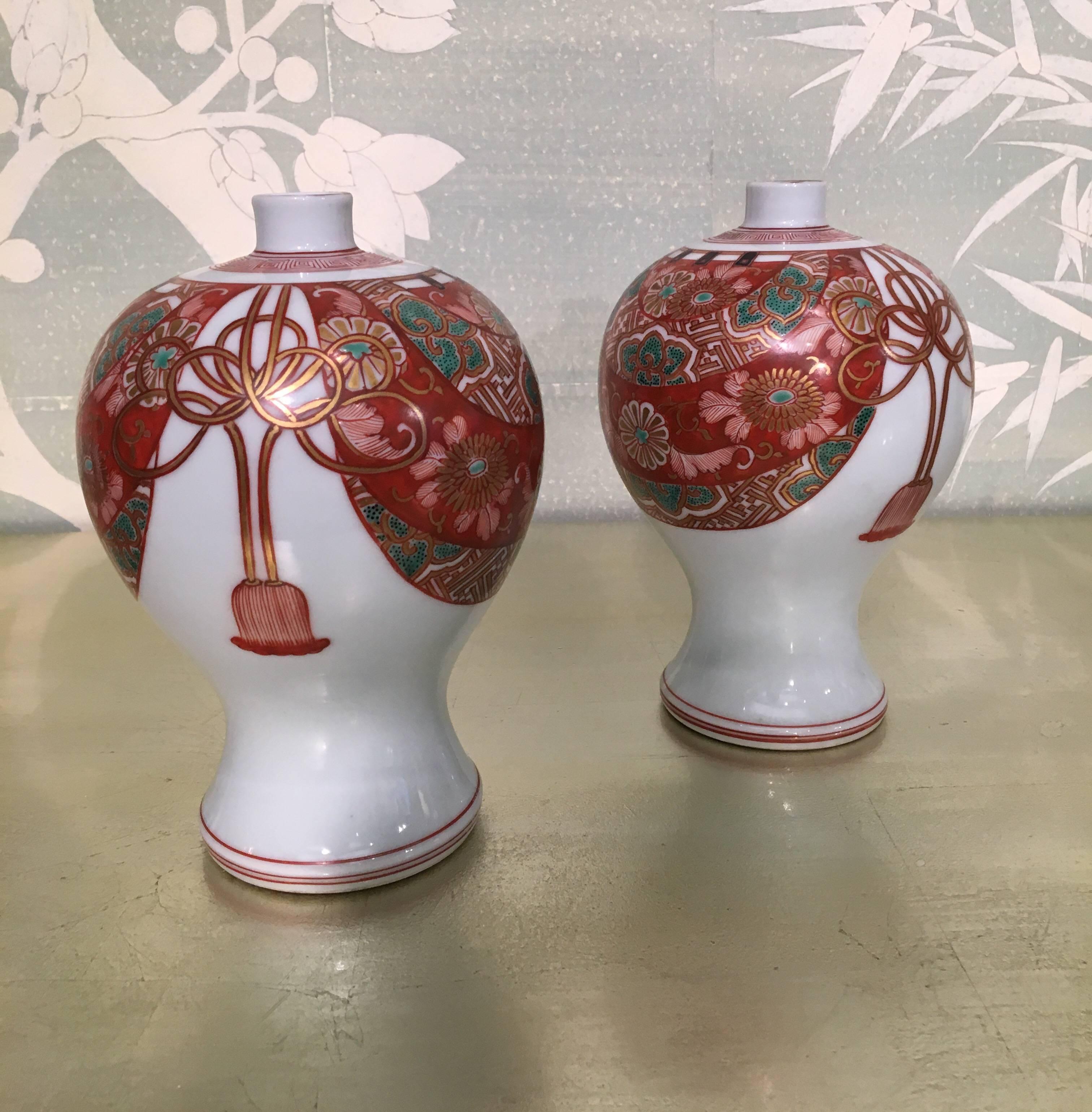 Porcelain Pair of Bottle Shaped Vases For Sale