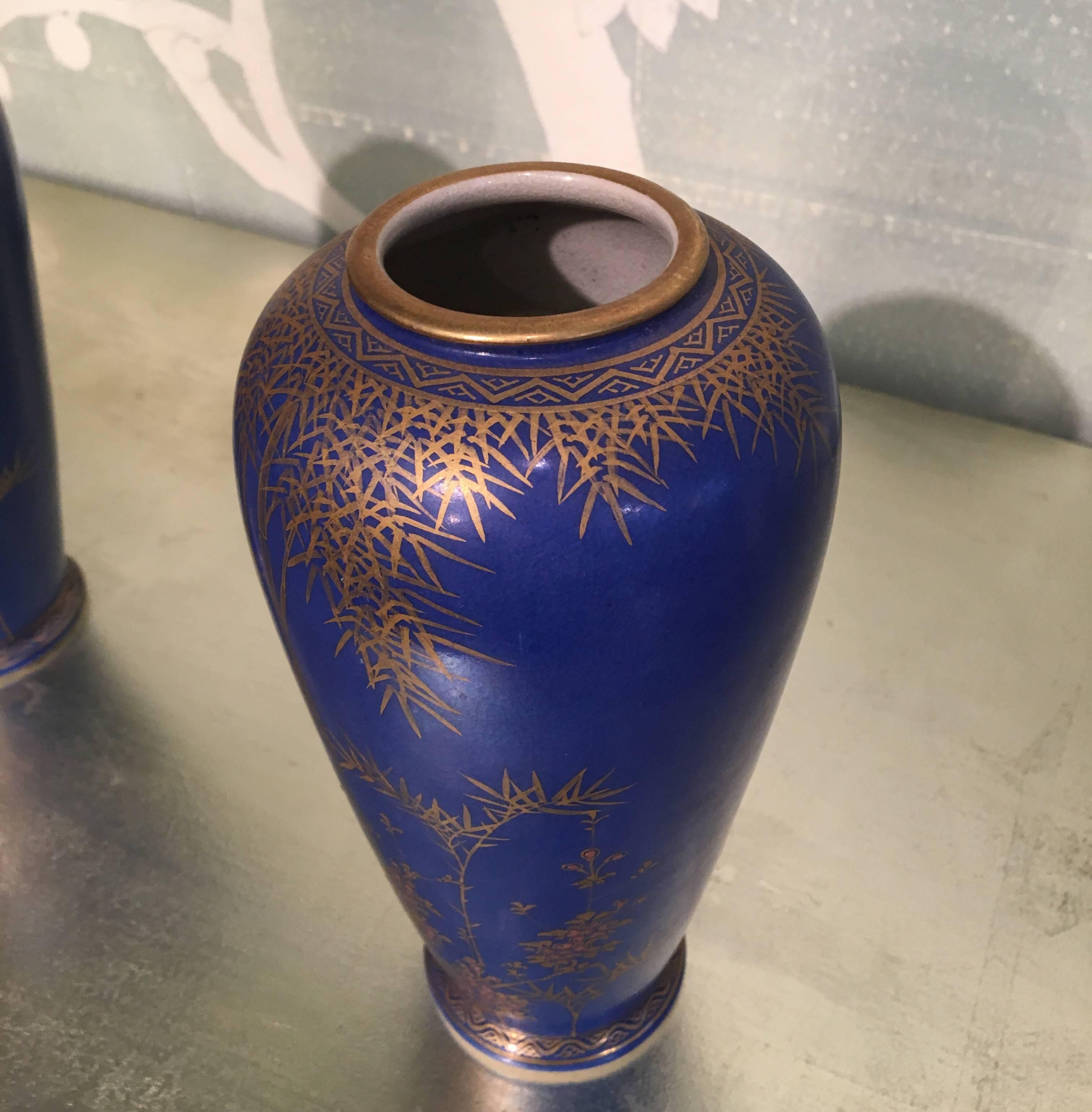 Pair of Japanese Cobalt Vases For Sale 1