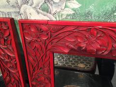 Pair of Red Lacquer Chinoiserie Mirrors